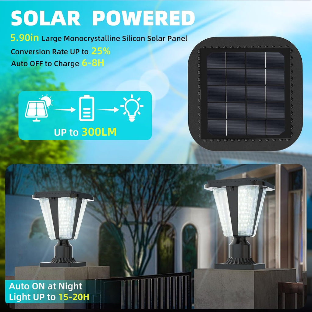 Lovus Solar Post Lights with Pier Mount Base, 6000K Cold White Solar Lamp Post Light IP65 Waterproof, Dusk to Dawn LED Outdoor Column Lights, 400LM Pole Light for Pillar, Garden, Yard, Gate, 2 Pack