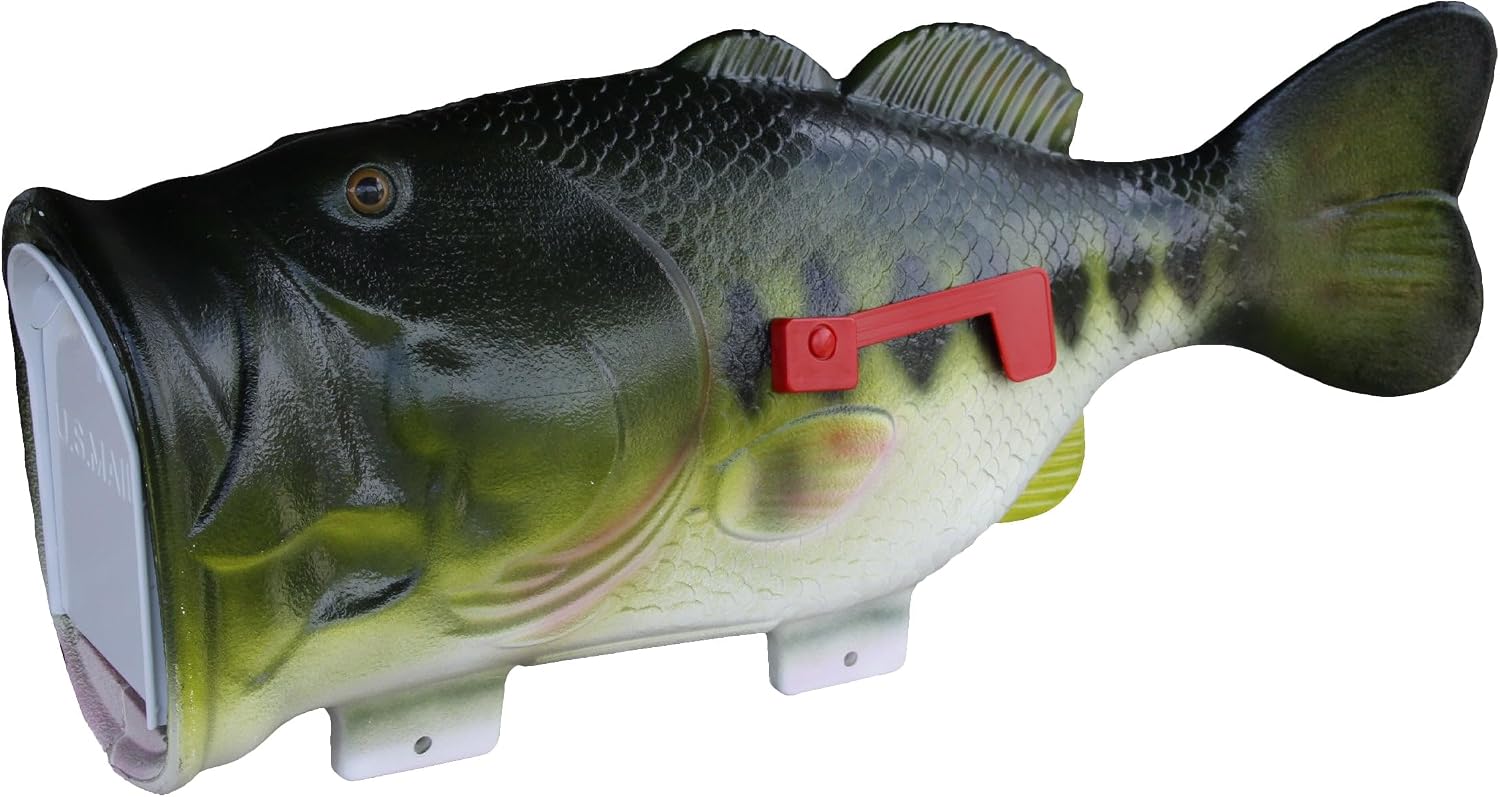 Rivers Edge Products Largemouth Bass Fish Mailbox for Outside of Residential Home, Rural Mailbox Constructed of Metal with a Plastic Overmold, UV Resistant, Includes Tamper Resistant Mounting Hardware