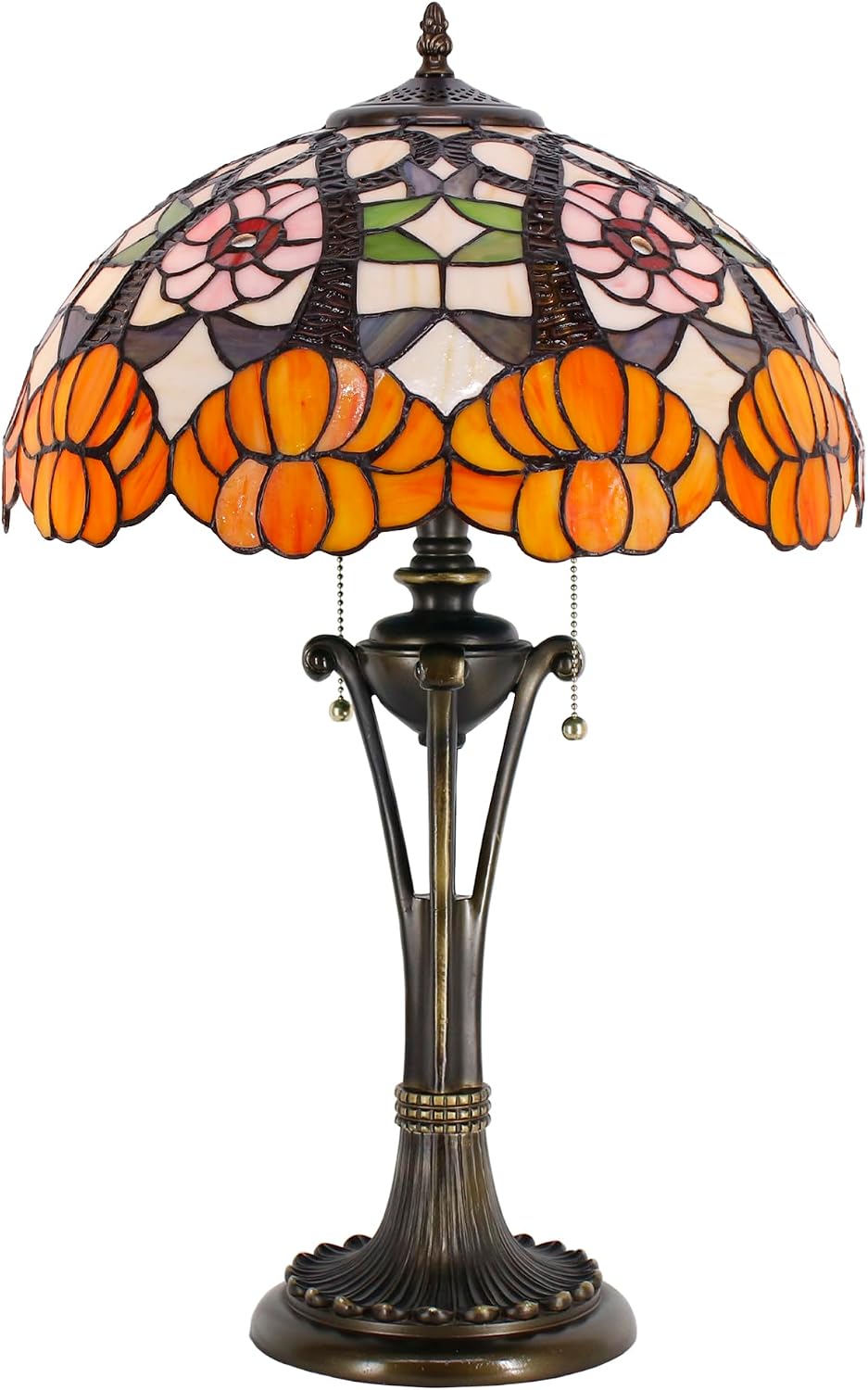 Tiffany Table Lamp 24 Inch Orange Flower Stained Glass Desk Lamp Reading Light for Bedroom Living Room Bedside Nightstand