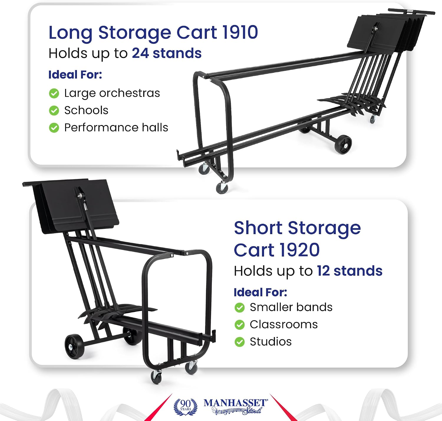 Manhasset 1920 Short Storage Cart for Music Stands - Holds 12 Manhasset Music Stands