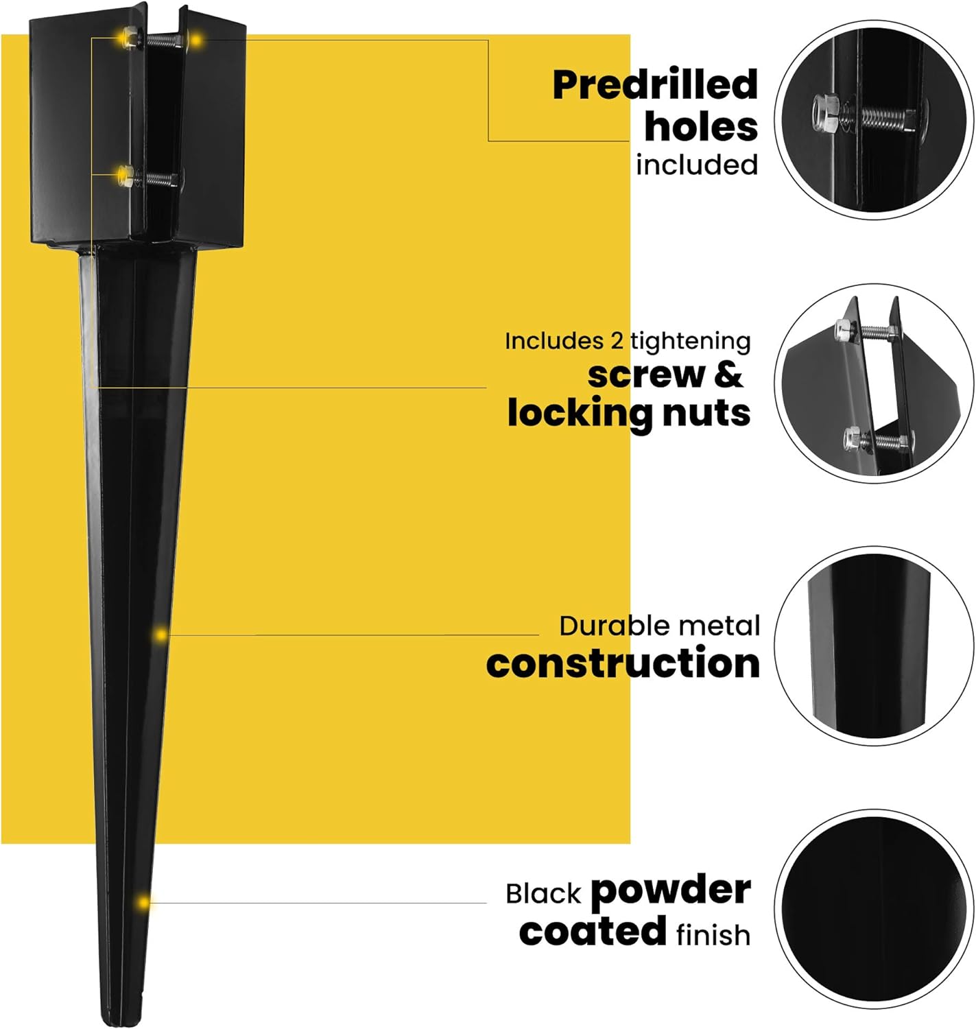 8 Pcs 36' Heavy Duty 4x4 Fence Post Anchor Ground Spike Metal Black Powder Coated - Mailbox Post Anchors. Length: 36 inches, Outer Dimension: 4' x 4' (Fit 3.5' x 3.5' Square Wood Post)