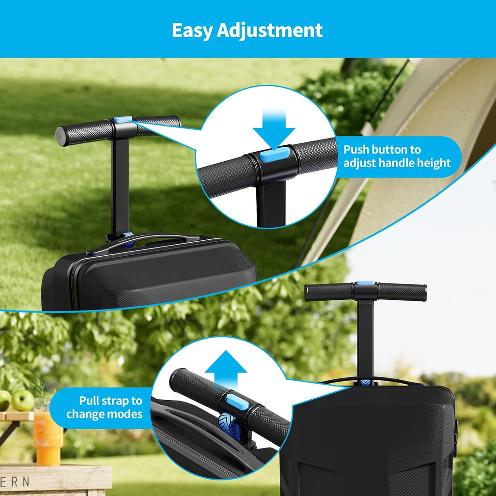 Scooter Suitcase 3-D Hardshell Ride Scooter Luggage for Kids Age 7-15, Cute Lightweight Kids Luggage with Wheels, Girls&Boys Multifunctional Ride On Travel Trolley Scooter Combo-Black