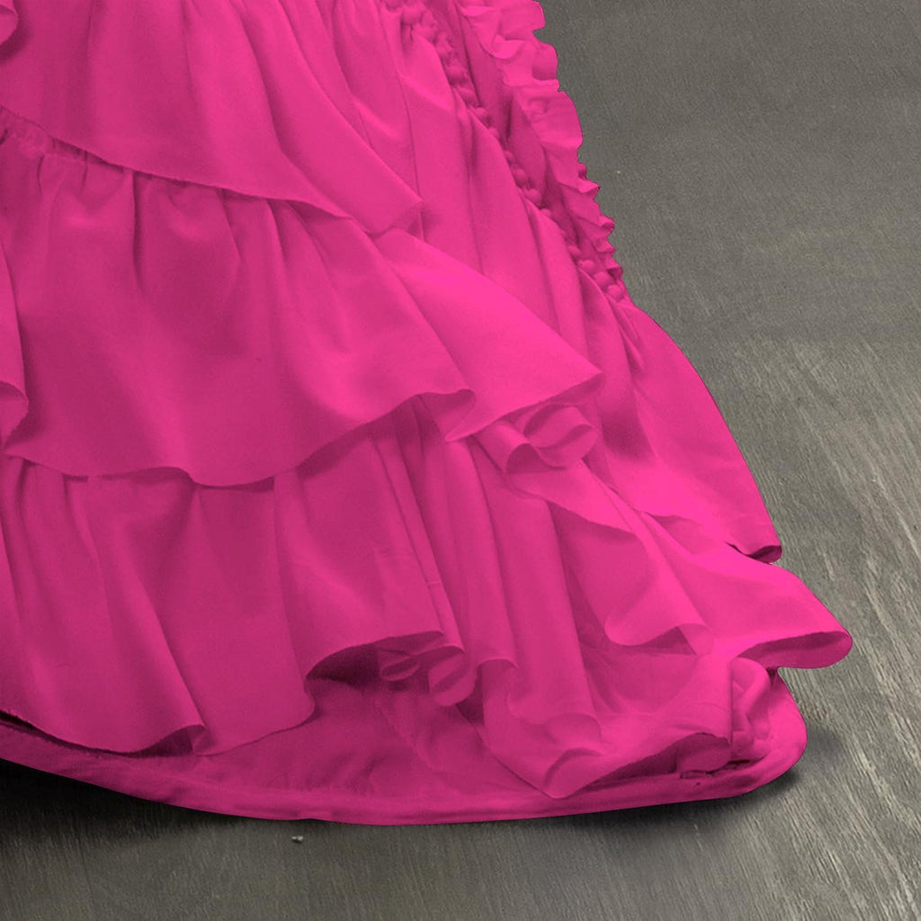 100% Egyptian Cotton, 550 GSM Microfiber Filled Quilt Ruffled Textured 3 Piece Full/Queen Size Comforter Set, Hot Pink
