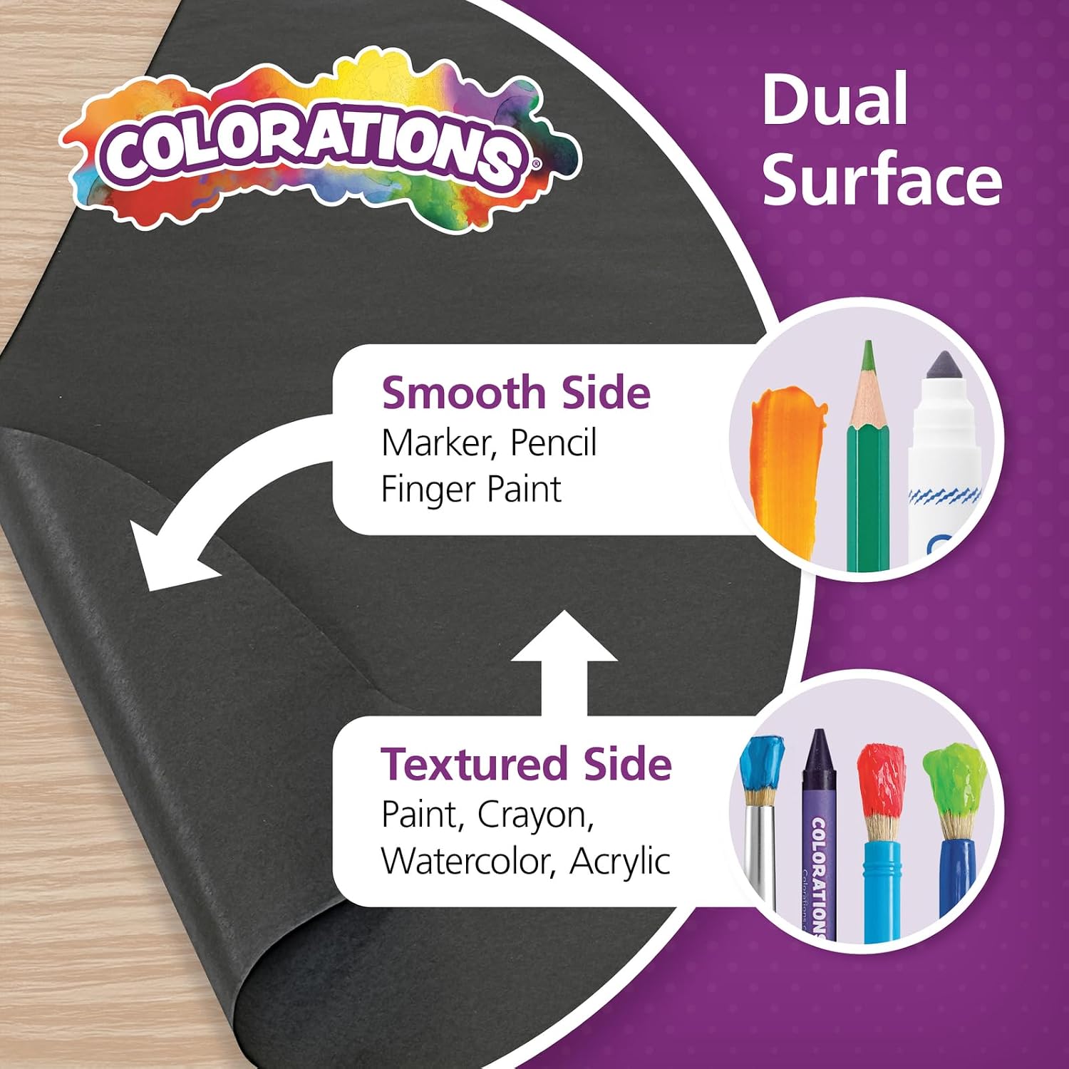 Colorations Dual Surface Paper Roll Classroom Supplies for Arts and Crafts Black (36' x 1000') (Item # DSBK)