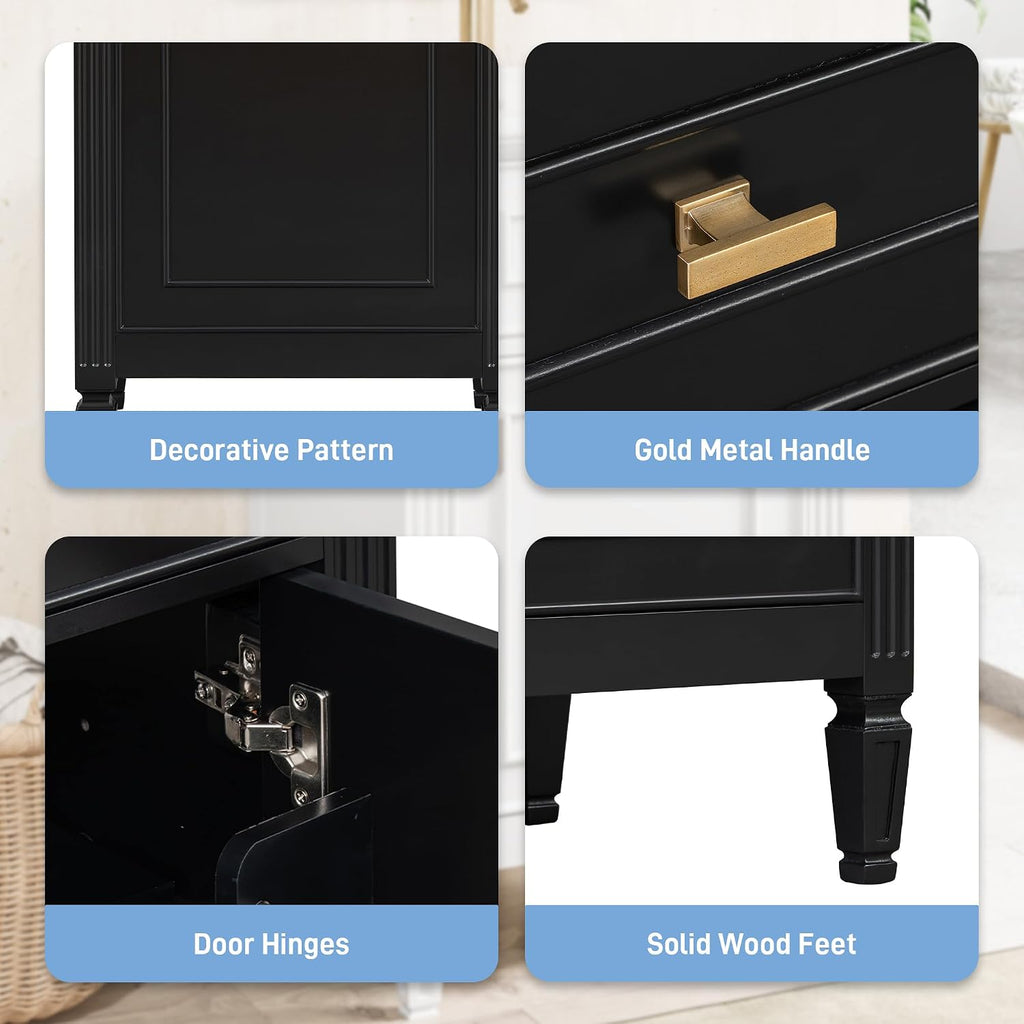 Harper & Bright Designs 20' Bathroom Vanity with Sink, Free Standing Vanity Set with Tip-Out Drawer, Storage Racks, and Adjustable Shelf, Wood Bathroom Cabinet with Ceramic Basin for Bathroom, Black