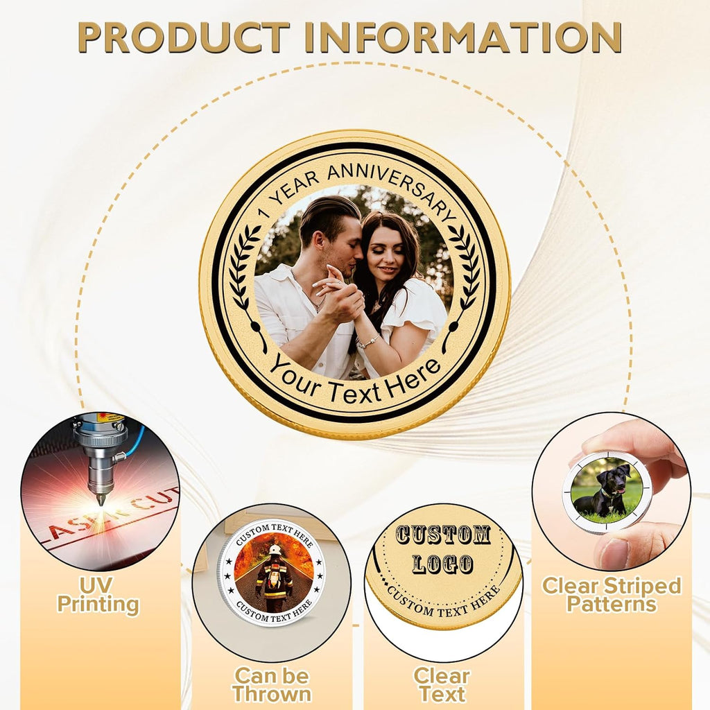 Custom Challenge Coin with Logo Text Photo – Personalized Double-Sided Metal Coin for Men Women (50)
