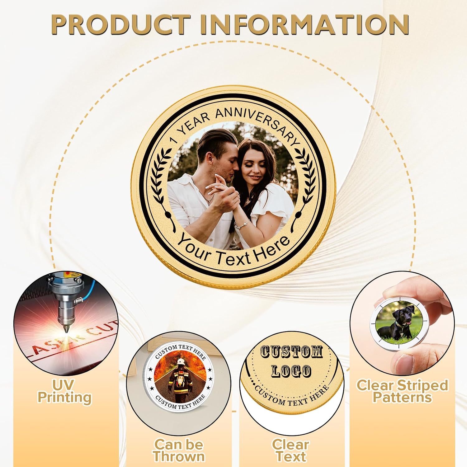 Custom Challenge Coin with Logo Text Photo – Personalized Double-Sided Metal Coin for Men Women (30)