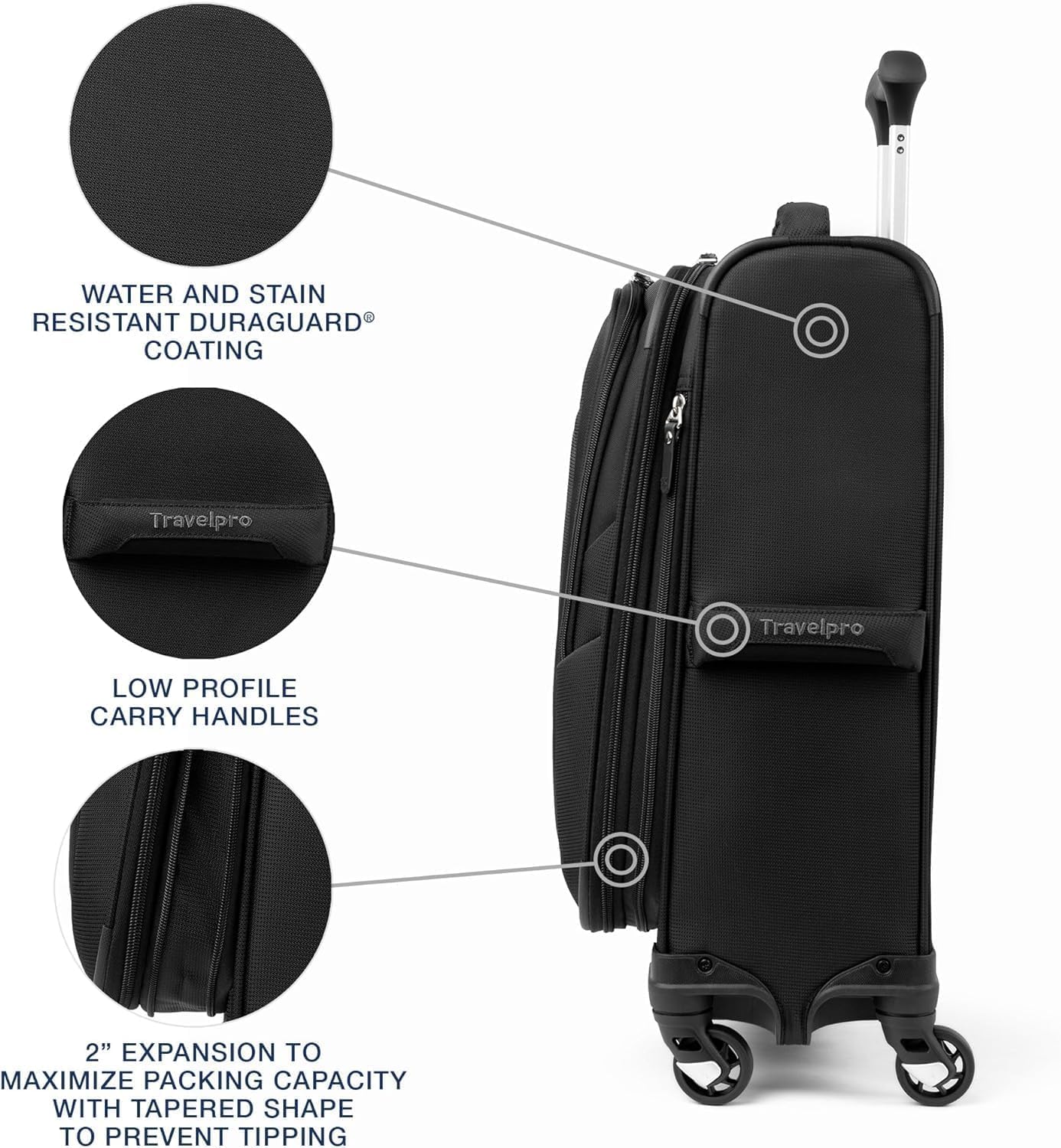 Travelpro Maxlite 5 Softside Expandable Luggage with 4 Spinner Wheels, Lightweight Suitcase, Men and Women, Black, 3-Piece Set (21/25/29)
