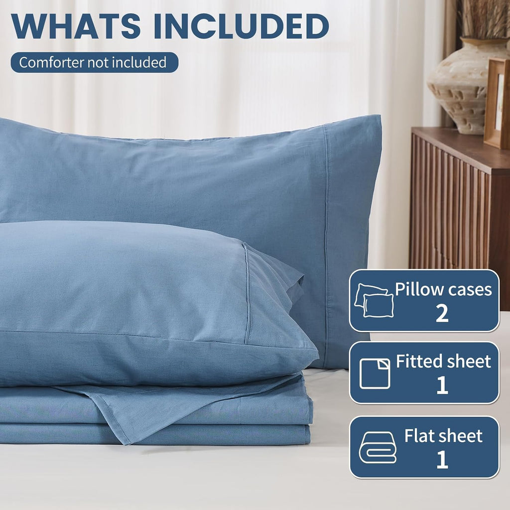 100% Linen Sheets Queen Size,Breathable & Durable 4-Piece Bed Flax Sheet Set,Soft All-Season Bedding for Hot Sleepers 16' Deep Pocket Oeko-TEX Certified,（Queen, Dusty Blue）
