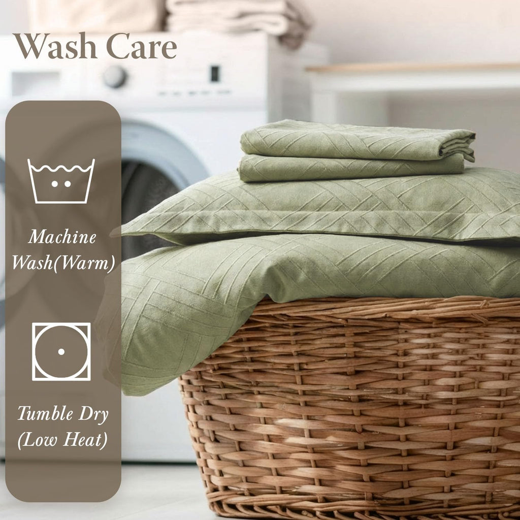 Threadmill California King Size Sheets | 800 Thread Count Jacquard Celine Sage Green | 4 Piece Striped Bed Sheets | Extra Long Staple Cotton Sheet | Luxury Damask Sheets with Elasticized Deep Pocket