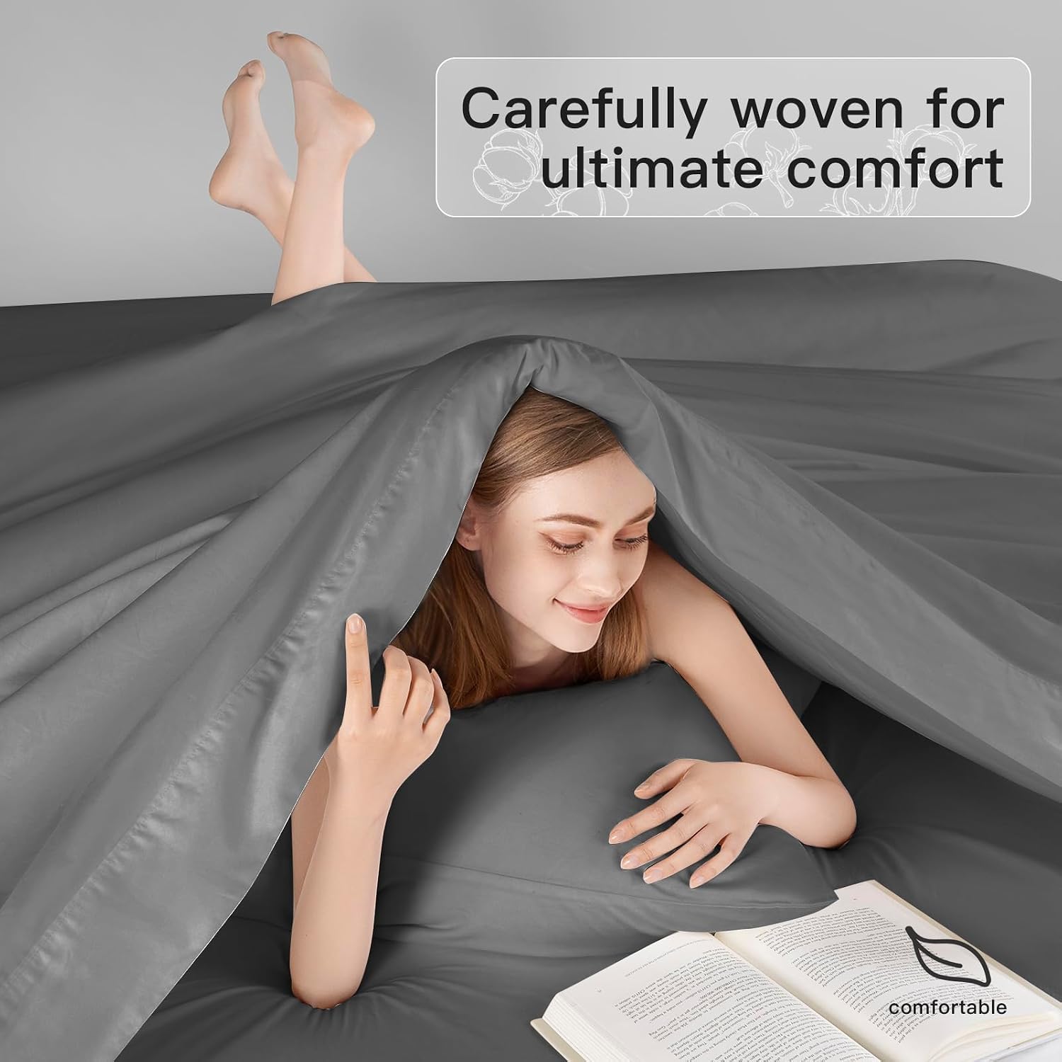 100% Egyptian Cotton 1200 Thread Count Sheets Set,Queen Size Bed Sheet 4 Piece Sets,16 inches Deep Pocket,All Season,Bedding Super Soft(Dark Grey)