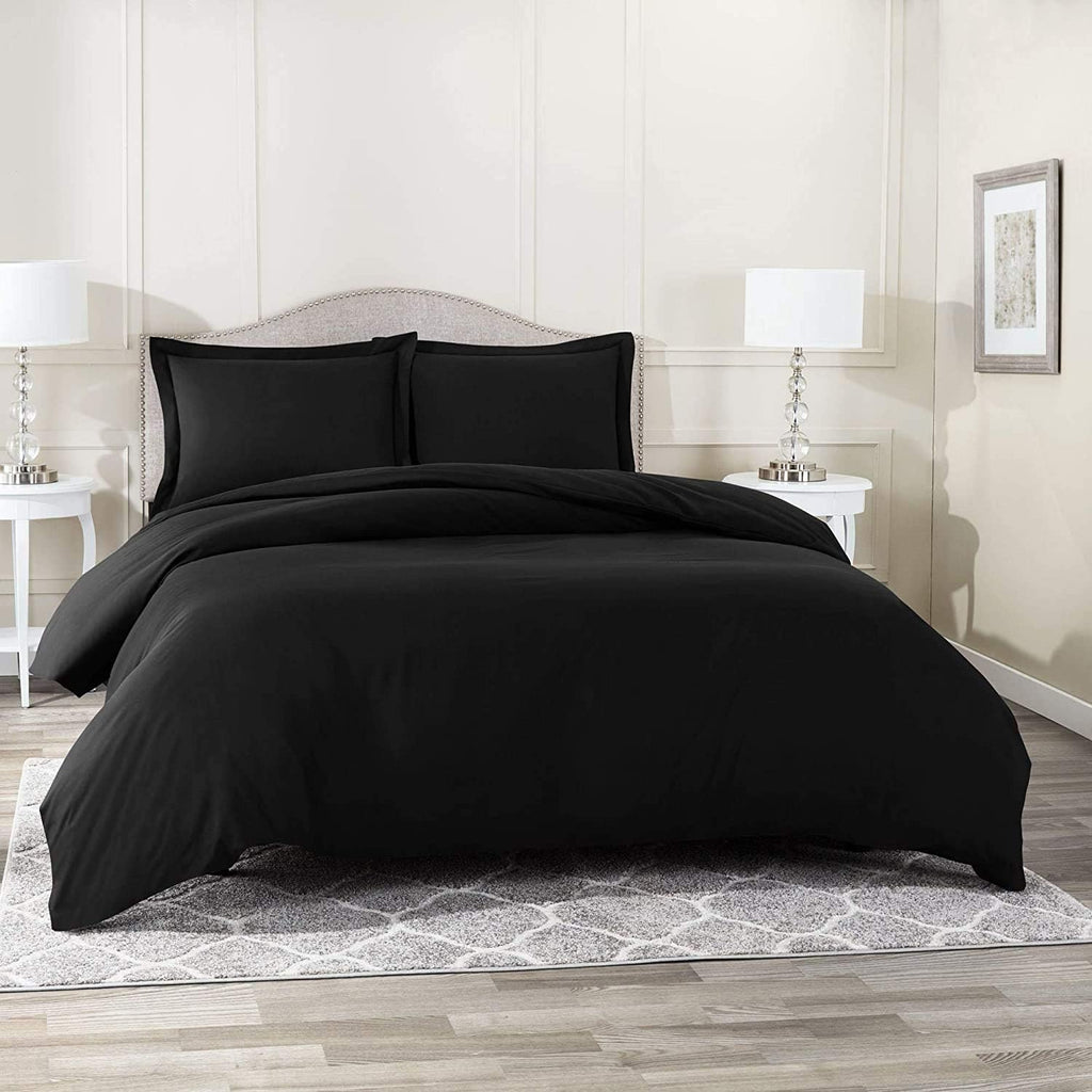 1500 Thread Count Egyptian Cotton Luxurious Italian Finish 3-PCs Duvet Set ( 1 PC Duvet Cover Hidden Zipper Closure with Corner Ties & 2 Pillow Shams Solid (King, Black)
