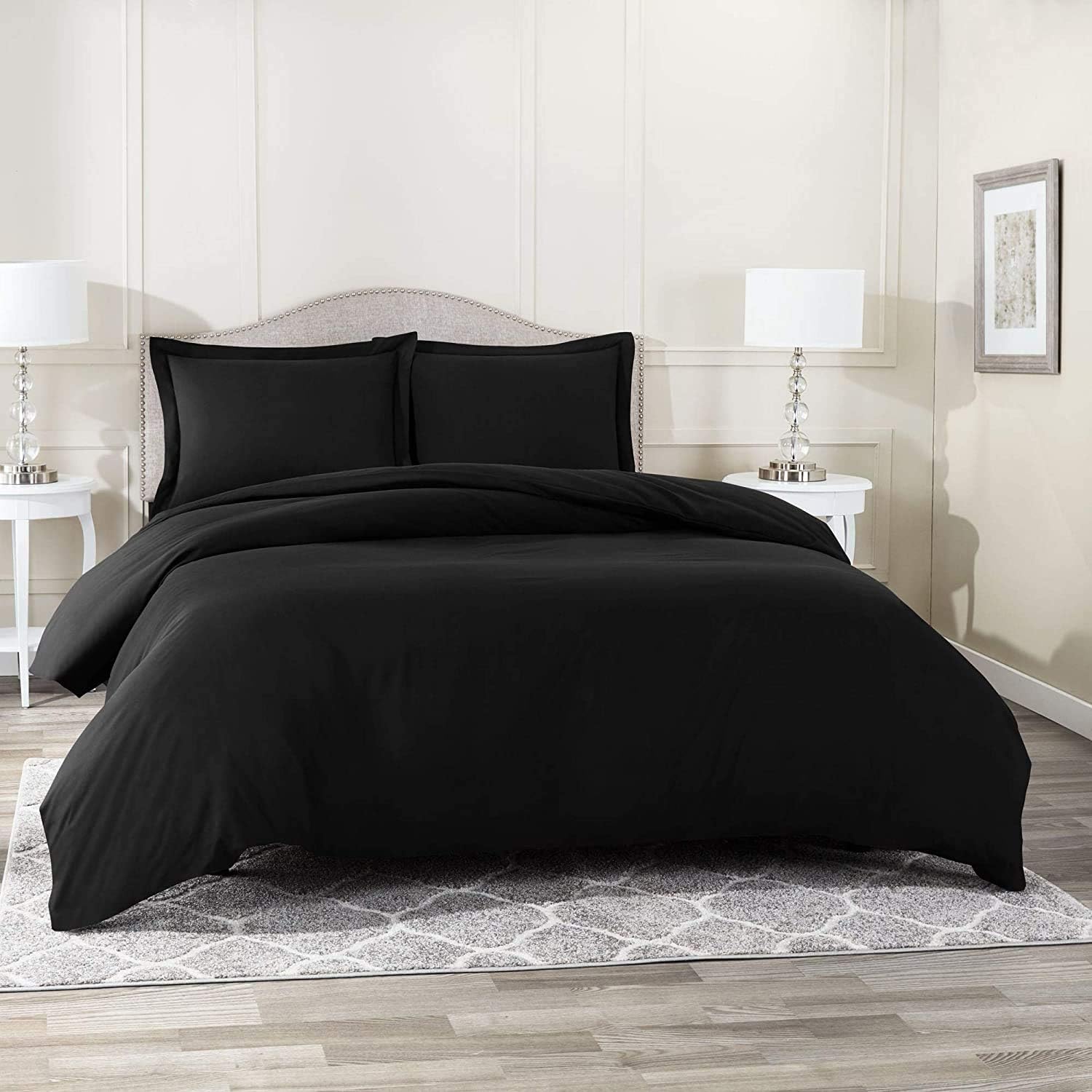 1500 Thread Count Egyptian Cotton Luxurious Italian Finish 3-PCs Duvet Set ( 1 PC Duvet Cover Hidden Zipper Closure with Corner Ties & 2 Pillow Shams Solid (King, Black)