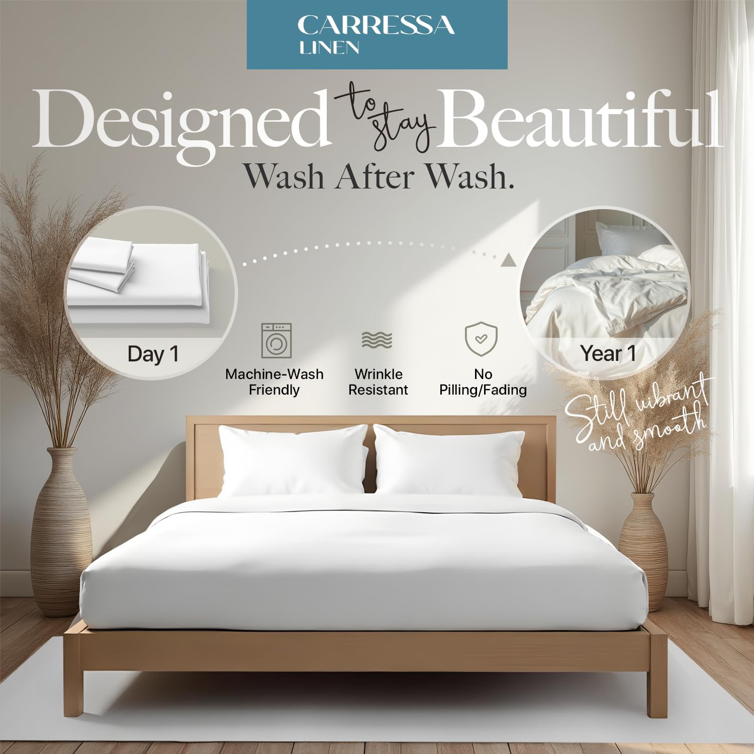 Carressa Linen 100% Egyptian Cotton Sheets Queen Size - Luxury 1000 Series Orchids Collection Damask Striped Queen Size Sheet Set (4 PC, Dark Grey Stripe), Soft Cooling & Durable 16' Hotel Sheets