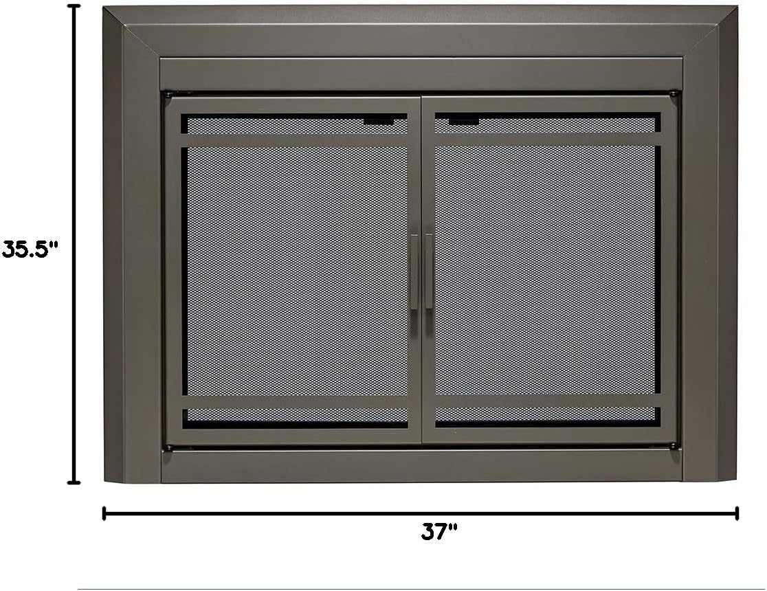 UniFlame - Kendall - Cabinet-Style Fireplace Doors with Smoke Tempered Glass (Color: Gunmetal, Size: Medium - Fits Opening 30in to 37in W x 25.5in to 32.5in H)