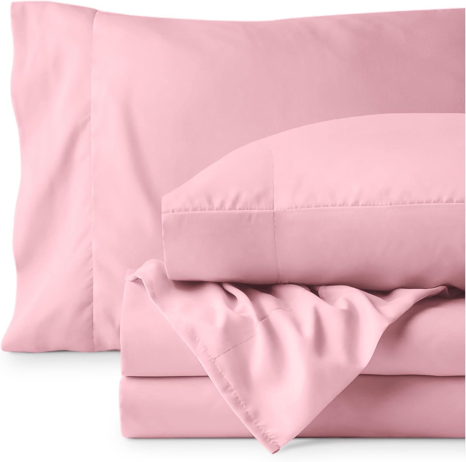 Olympic Queen Size Sheet Set, 1000 Thread Count Egyptian Cotton Sheets, Luxury Fits 6-9' Deep Pocket, Sateen, Hotel-Quality Sheet Set (Solid, Light Pink)