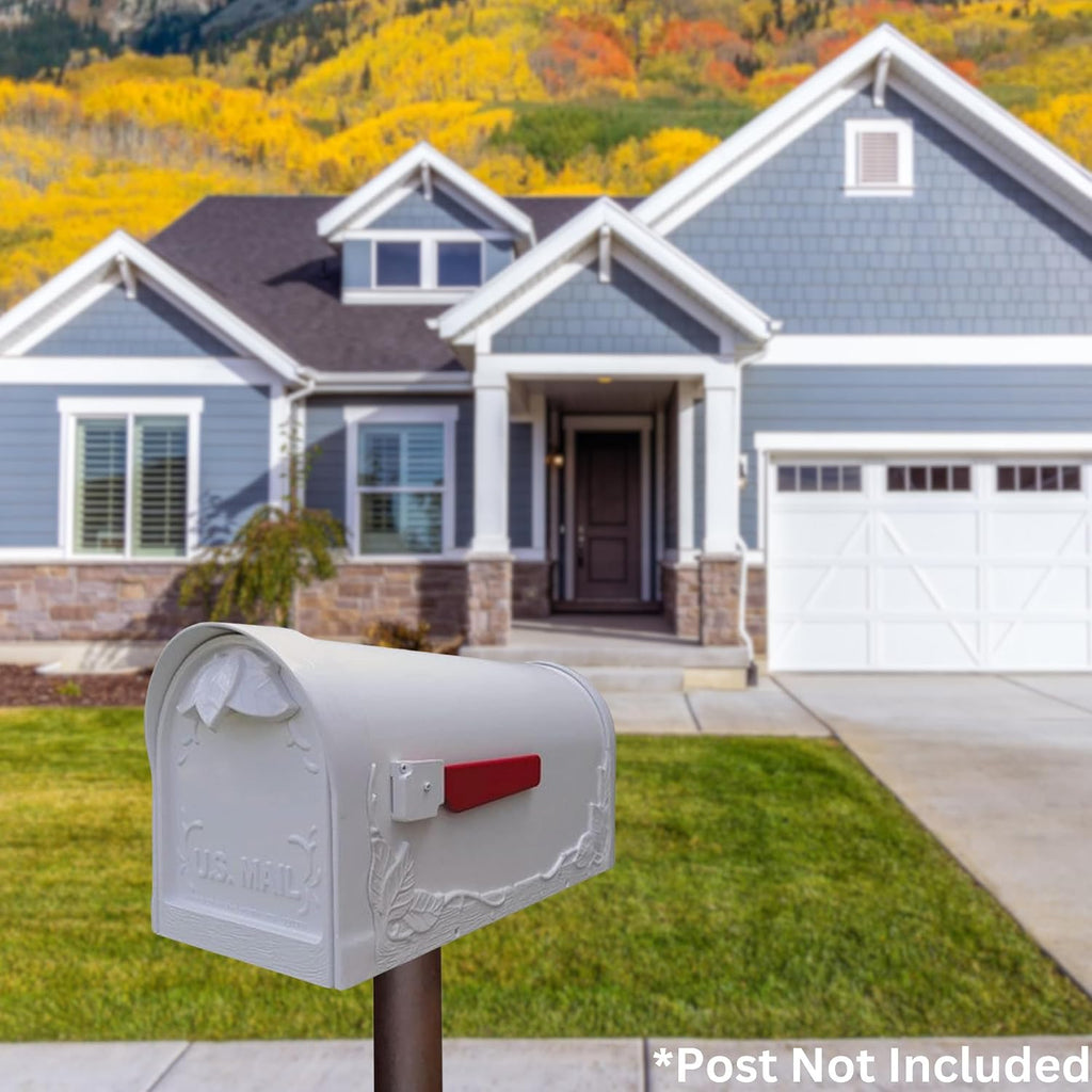 Special Lite Floral Curbside Mailbox - White Cast Aluminum Mailbox for Post Mount - SCF-1003-WH