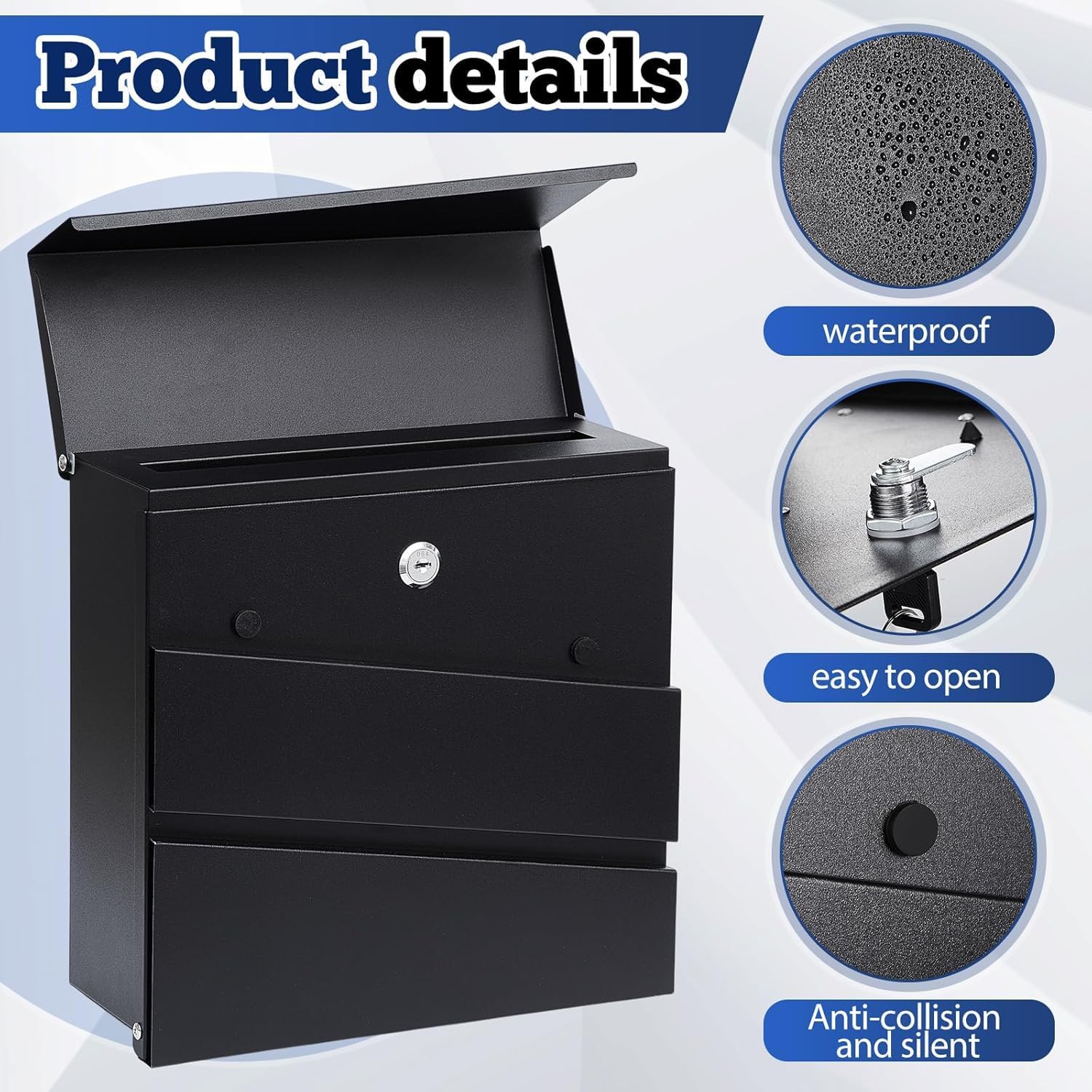 Wall Mounted Locking Mailbox, Large Capacity Metal Mail Box, Key Drop Box with Key Lock, Mailbox Wall Mount, Postbox for Home Office