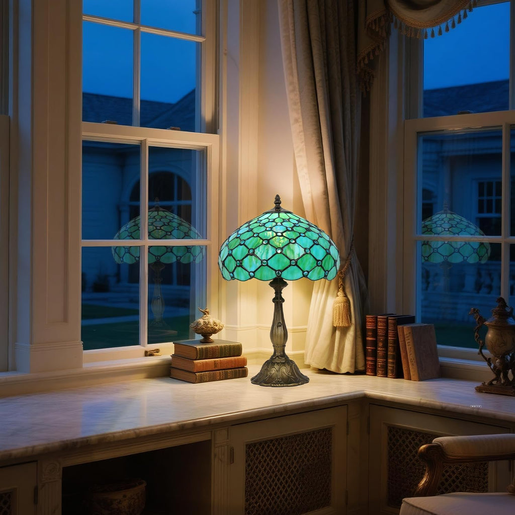 Tiffany Lamp,12X12X19 Inch Tiffany Style Reading Light,Tiffany Table Lamps,Sea Blue Pearl Table Lamp.