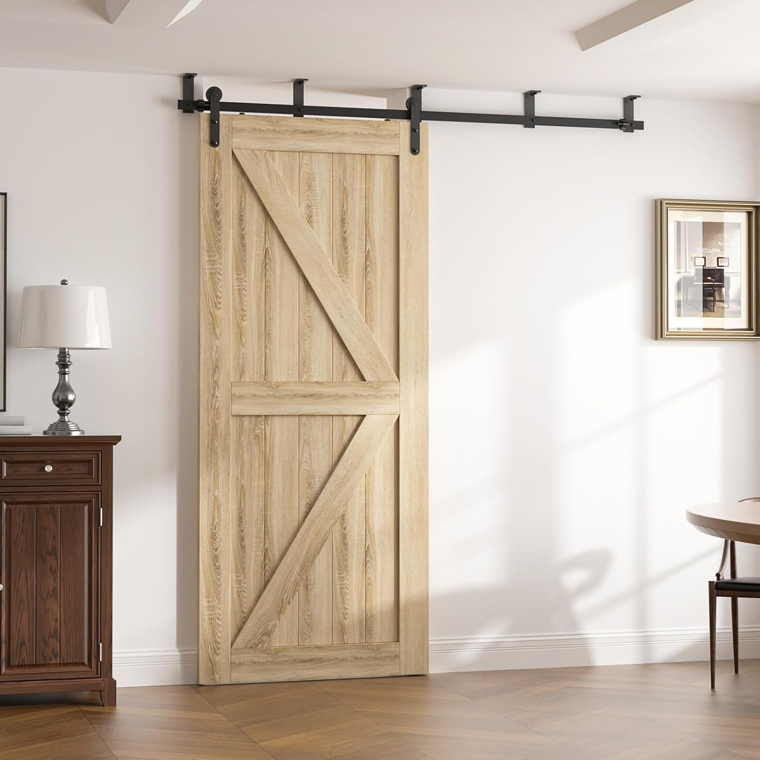 4-12FT Sliding Barn Door Hardware Kit Ceiling Mount Style, 6.6FT Length Rails fit 39.6' Width Single Door Panel, Line Style
