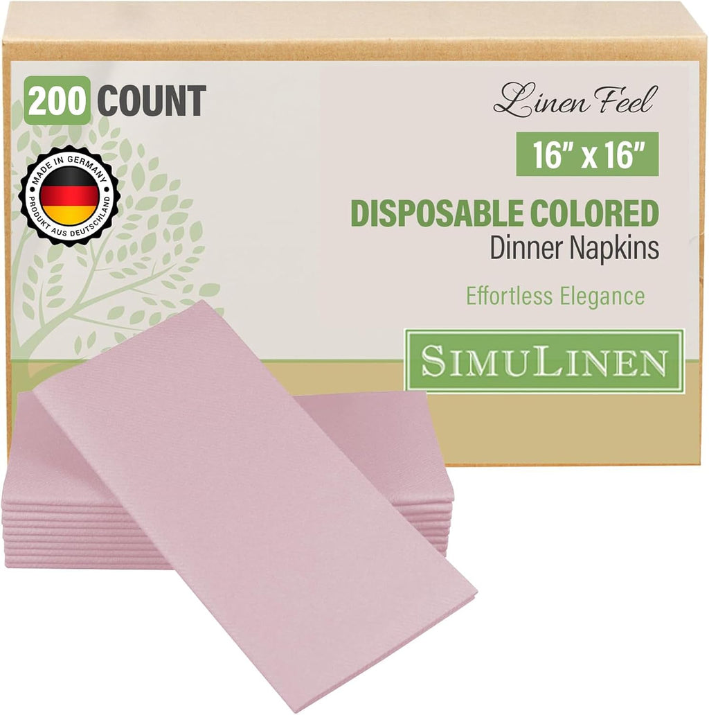 SimuLinen Antique Pink Dusty Rose Disposable Linen-Feel Paper Napkins – Cloth-Like Wedding Dinner Napkins, Luxury Paper, 16'x16', Box of 300