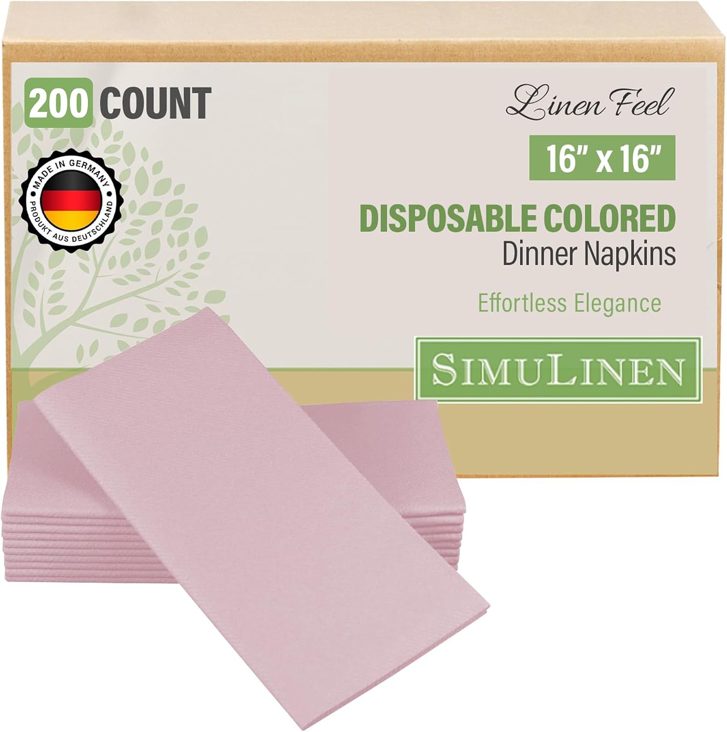 SimuLinen Antique Pink Dusty Rose Disposable Linen-Feel Paper Napkins – Cloth-Like Wedding Dinner Napkins, Luxury Paper, 16'x16', Box of 300