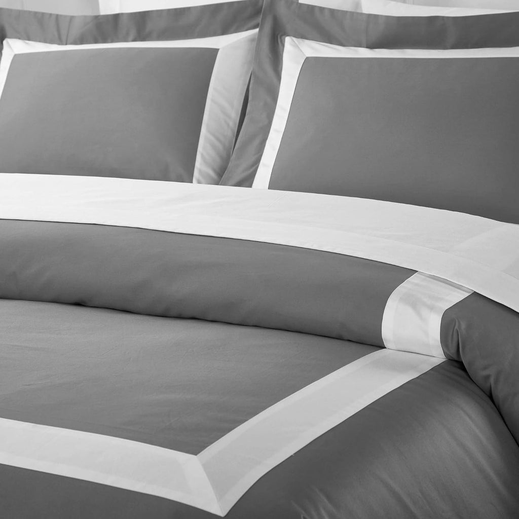 Casabolaj Bicolore Collection 3 Pieces Duvet Cover Set 100% Egyptian Cotton Sateen 400 Thread Count Bedding Sets Queen King-Frame Patchwork Manufacturing-Grey/White Color (California King)