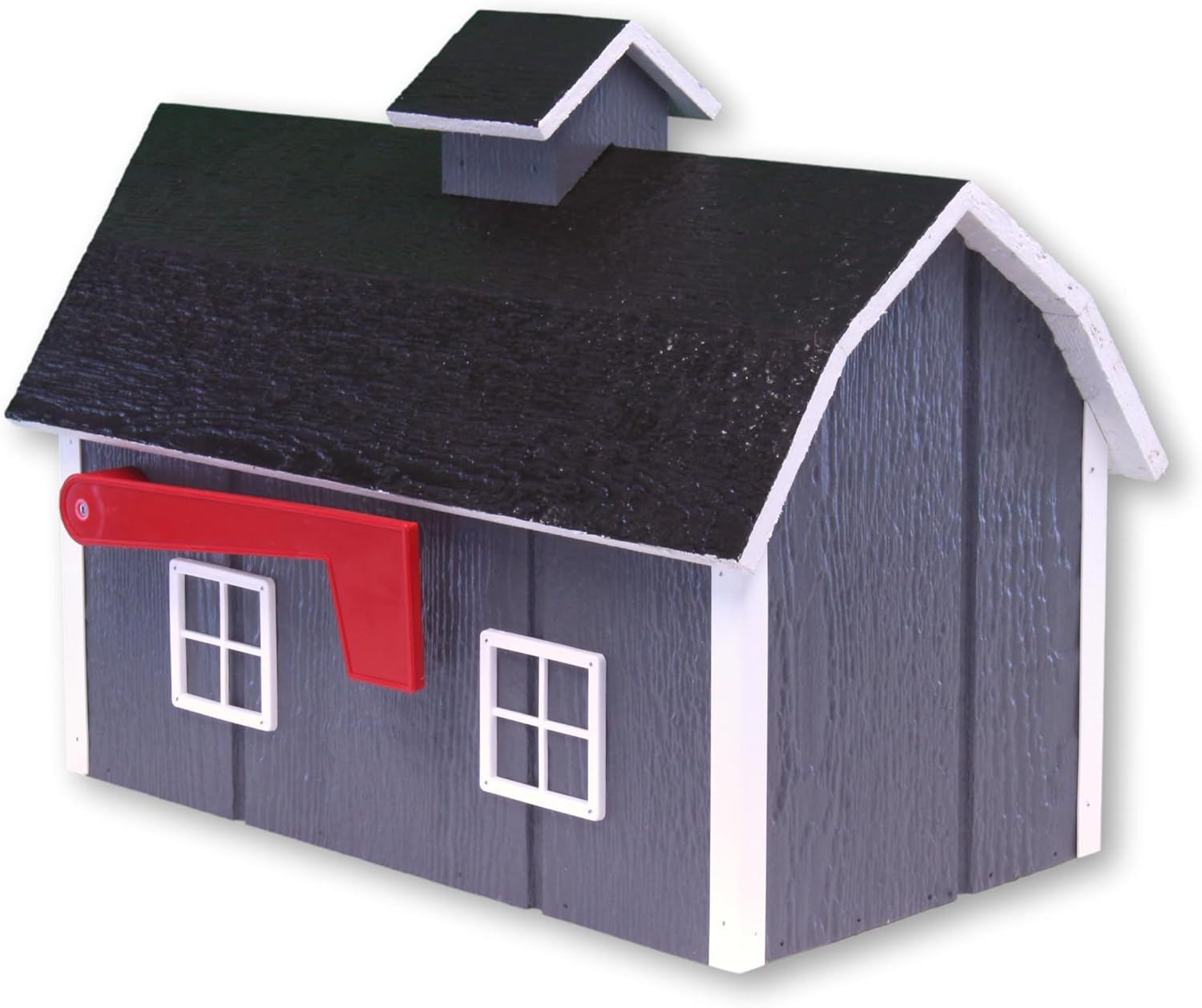 Deluxe Wooden Mailbox, Post Mount, Dutch Barn Style (Dark Gray and White)