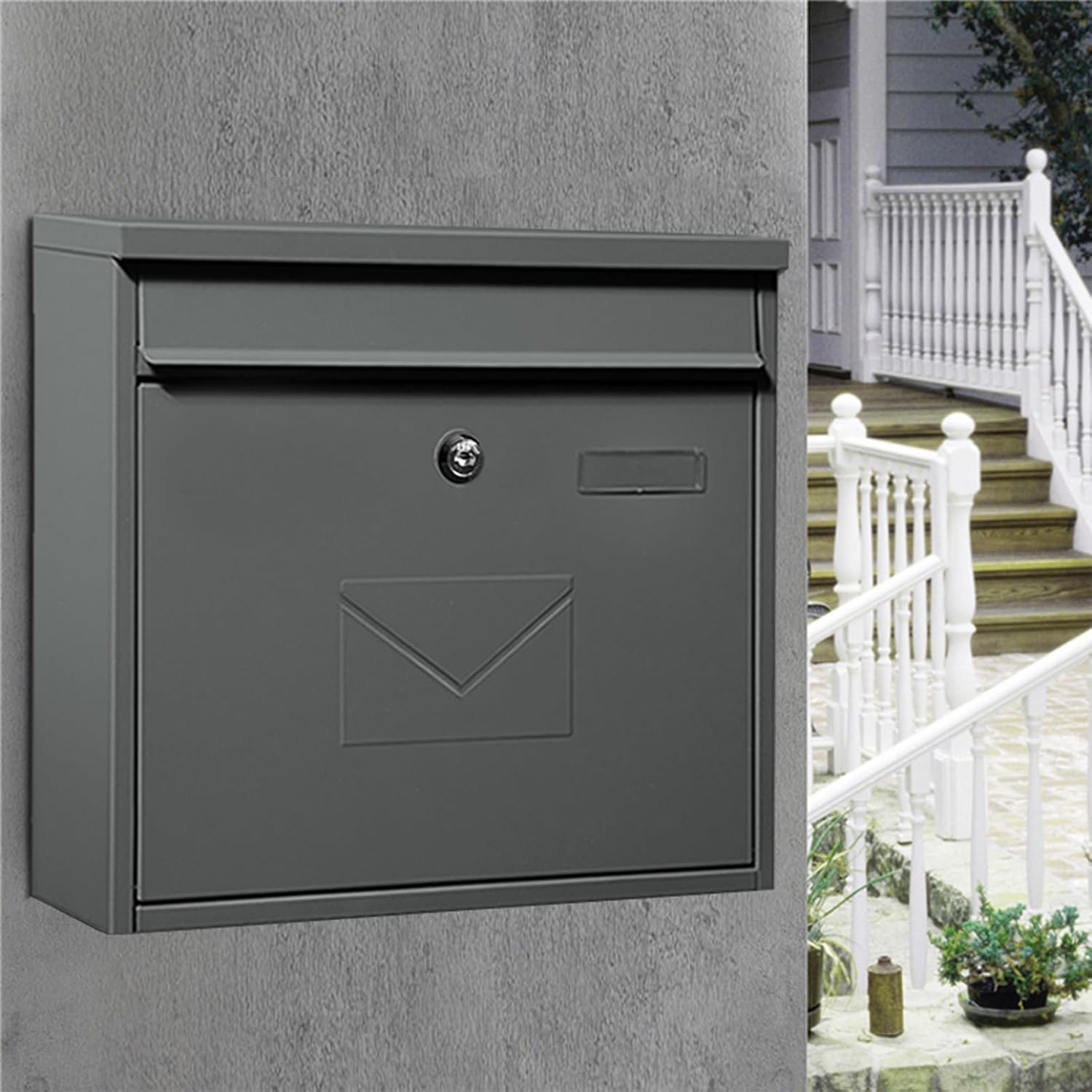 MELPHI Hanging Secure Post Box, Security Lock Drop Box, Collection Boxes, Metal Mailbox, Modern Post Box, Package Drop Box for House Home (Color : Dark Gray)