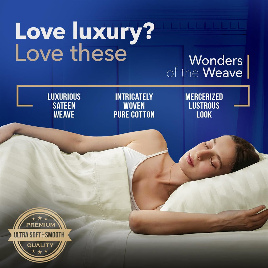 TEXAS LINEN CO. 100% Egyptian Cotton Sheets Queen Size - Luxury 1000 Series Lonestar Lovin' Damask Bed Sheets Queen Size Set (4 PC, Dark Grey Stripe), Cooling, 16' Deep Pocket, Sateen Hotel Sheets