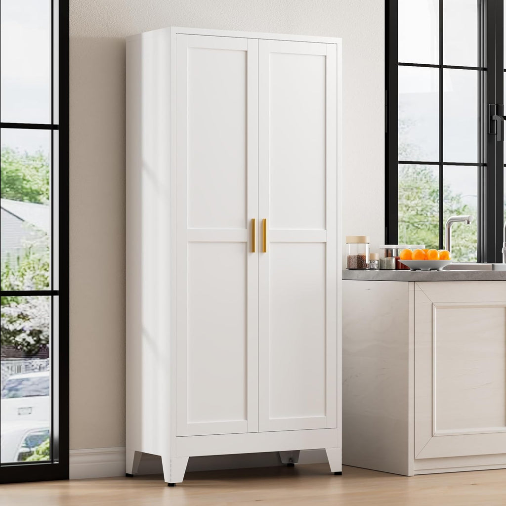 71' Tall Metal Kitchen Pantry Cabinet, Kitchen Storage Cabinets, Steel Cupboard with 2Doors and 4 Adjustable Shelves for Dining Room, Bathroom, Living Room