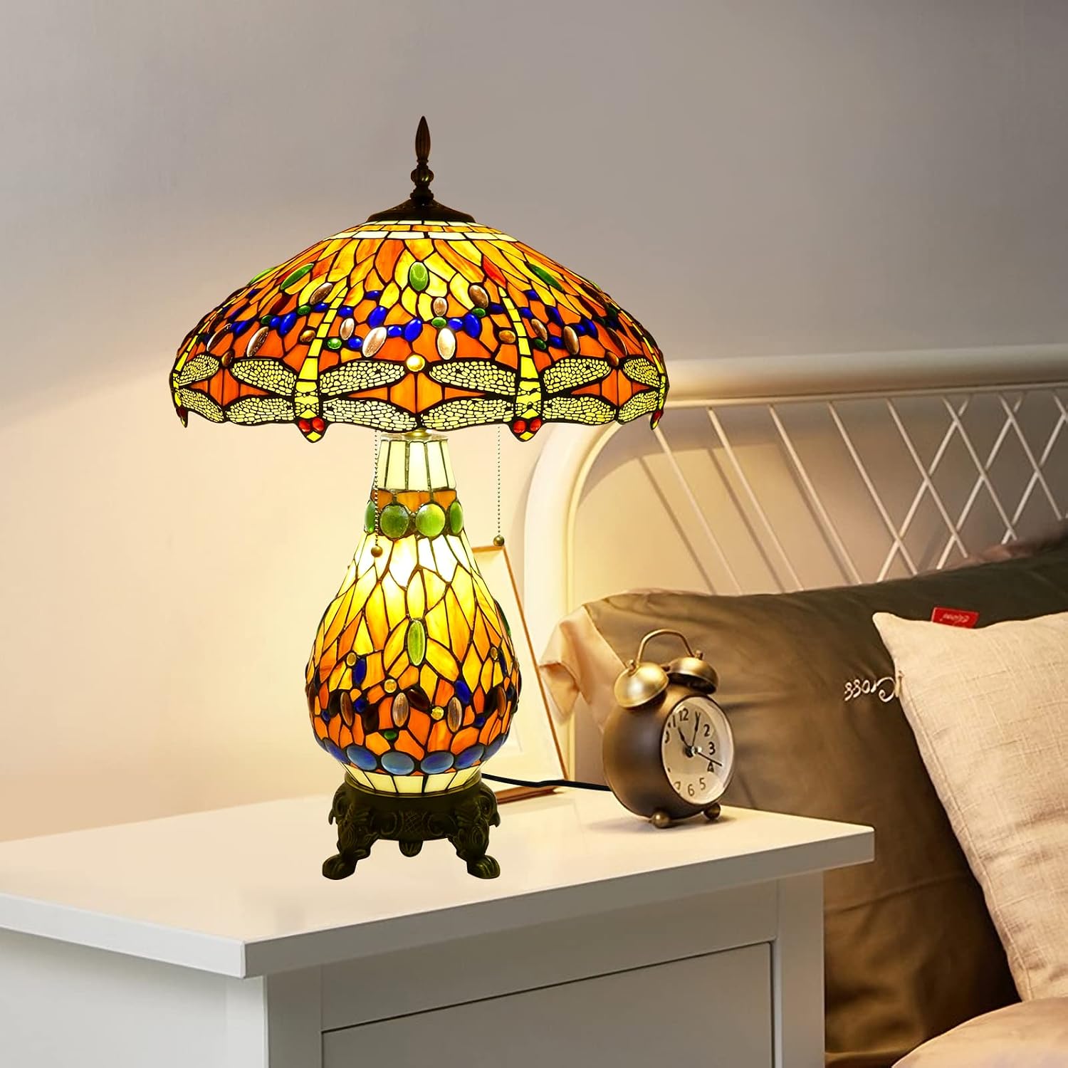 Tiffany Style Table Lamp Beautiful Dragonfly Tiffany Lamp Handmade Stained Glass Lamp 18x18x27 Inches Mother-Daughter Style Desk Reading Light Decor for Bedroom Living Room Home Office