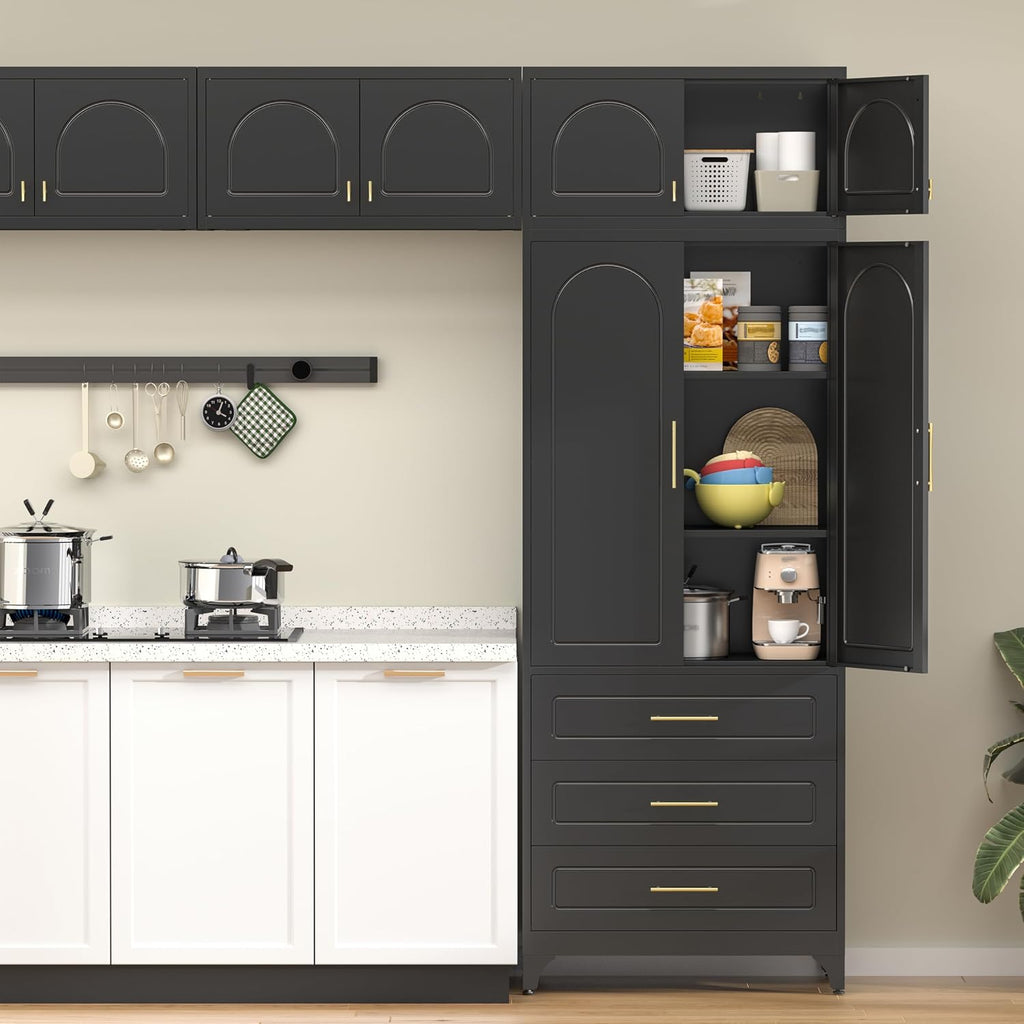 90' Tall Kitchen Pantry Cabinet,Storage Cabinet with Doors and Adjustable Shelves,Modern Kitchen Hutch Cabinets,Freestanding Cupboard for Livingroom Diningroom