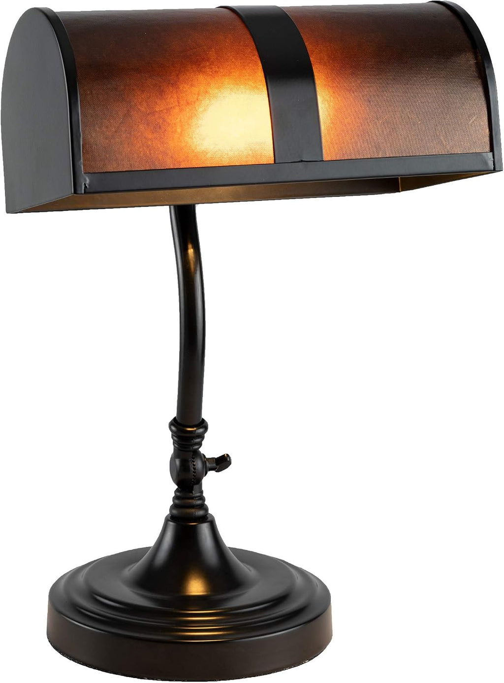 Lavish Home Bankers Lamp - Mission Style Amber Mica Shade Table or Desk Light LED Bulb Included Classic Vintage Look Accent Decor Dark Brown, Black, Off White 10 x 9 x 14 (L x W x H)