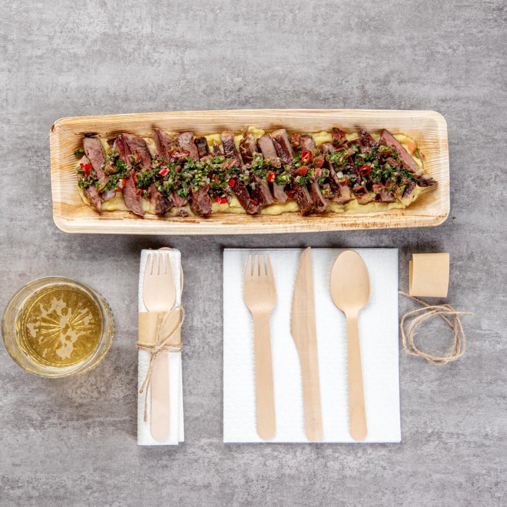 Restaurantware Wood Cutlery Set with Napkin - Tied with Twine - Great For Parties or Catering - Utensil Set - Wooden Fork Knife Spoon and Napkin - 100 ct Box