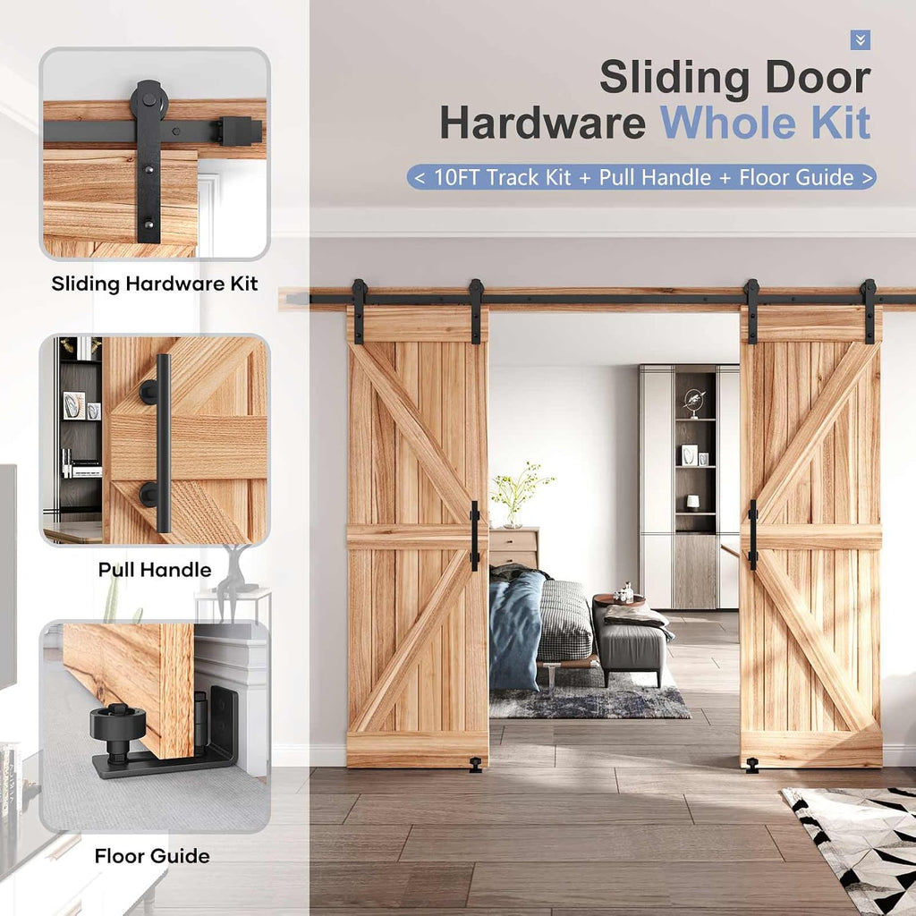 EaseLife 12 FT Double Sliding Barn Door Track and Handle Hardware Kit,Straight Pulley,Slide Smoothly Quietly,Easy Install (12FT Track Kit for 33'~36' Wide Double Door)