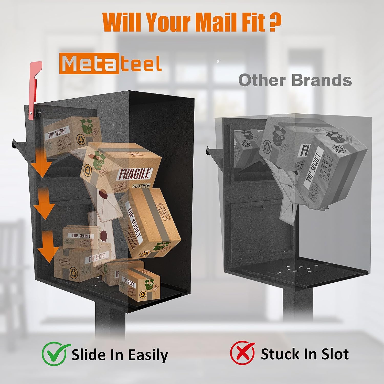 Package Mailbox with Lock, Large Post-Mount Locking Mailboxes for Outdoor Use, Heavy-Duty Steel Curbside Security Mailbox with Post and Base Plate, Weatherproof Mail Box for Residential Deliveries