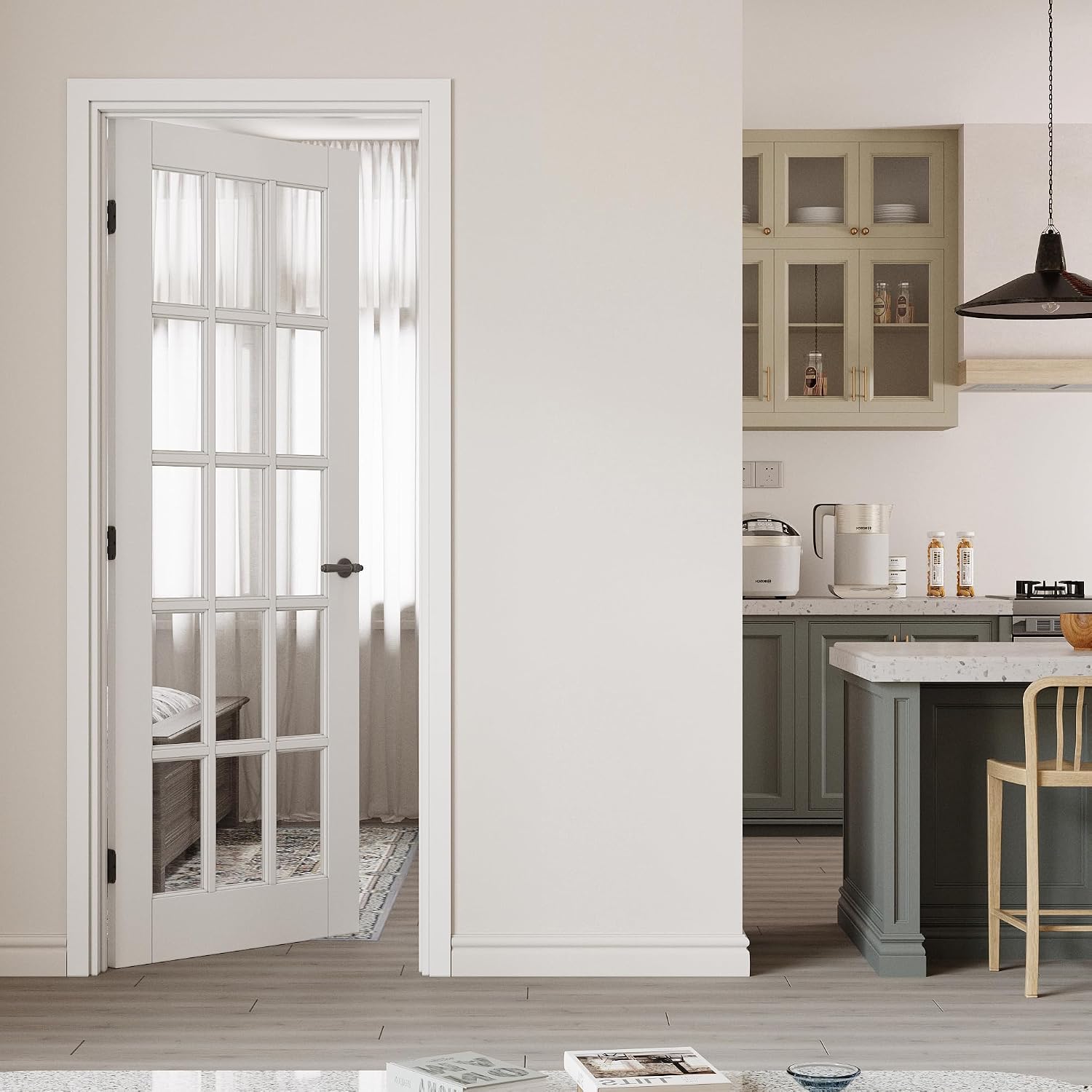 30' x 80' Prehung Door 15-Lite Tempered Clear Glass Slab Doors with Jamb Kit, Solid Core MDF Interior Door for Bathroom Pantry Laundry, Home Doors, Easy Assemble - Left Handed