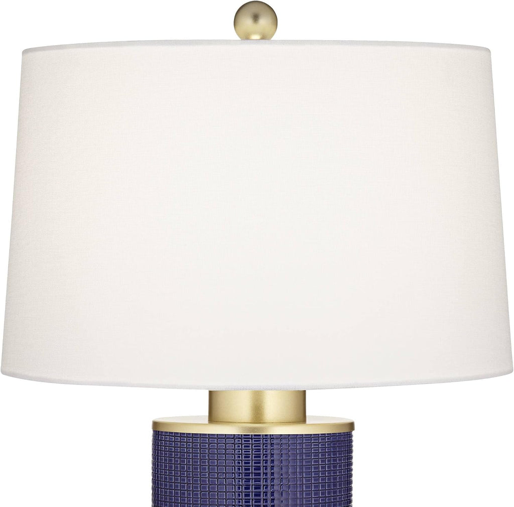 360 Lighting Gilson 24 1/2' High Modern Coastal Glam Table Lamps Set of 2 Gold Textured Blue Finish Ceramic Fabric White Shade Living Room Bedroom Bedside Nightstand House Office Home Reading