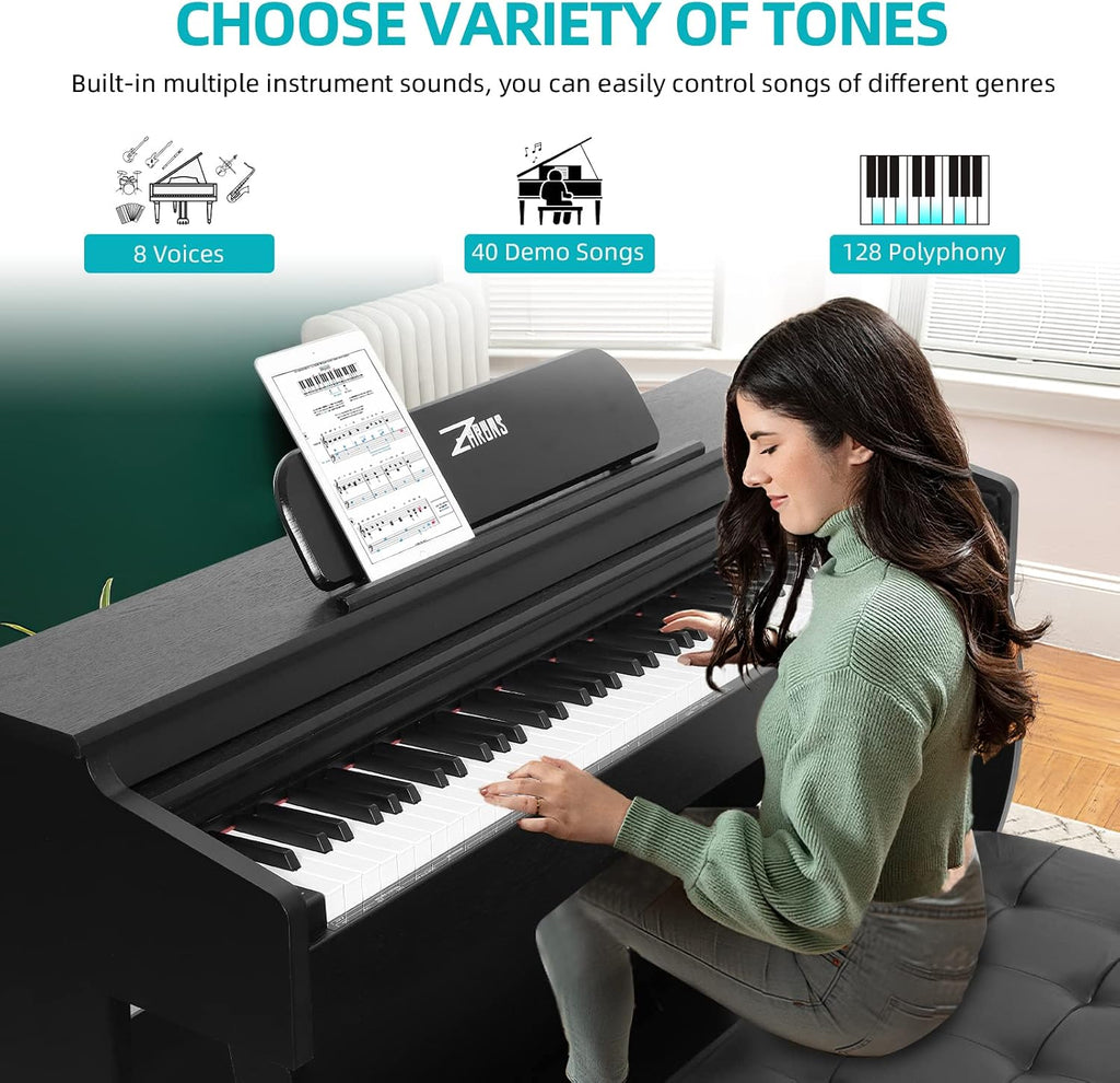 Digital Piano, 88 Key Weighted Keyboard Piano,Full-size Electric Piano Keyboard with Sheet Music Stand, Triple Pedal, Power Adapter, Supports USB-MIDI Connecting (Black)