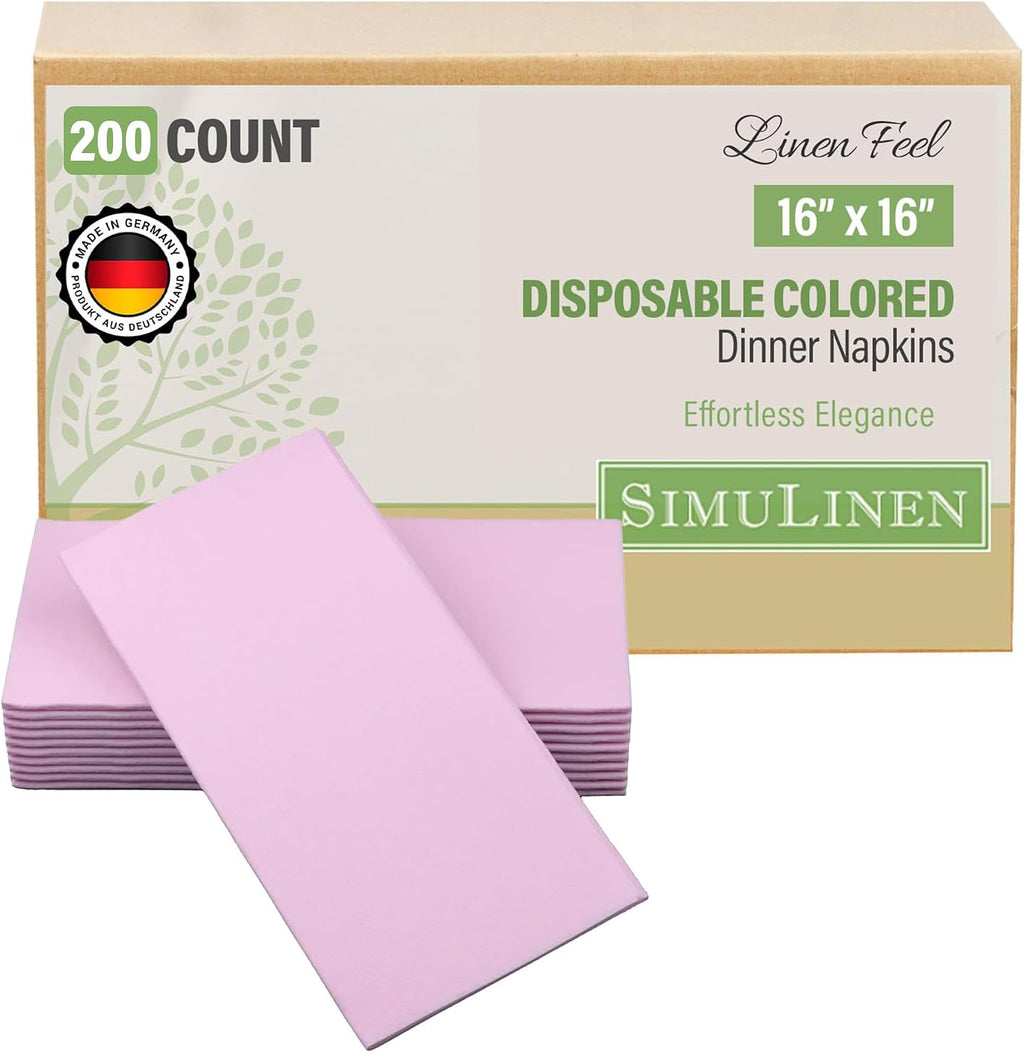SimuLinen Blush Pink Linen Feel Disposable Dinner Napkins - Cloth-Like Kosher Napkins for Celebrations, Weddings, and Showers, 16'x16', Box of 300