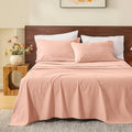MEISHANG 100% French Pure Linen Sheets Queen Size - Bed Sheets 4 Piece Sets, Soft Durable Flax Linen, Anti-Tear Breathable Moisture Wicking with 16' Deep Pocket (Light Red)