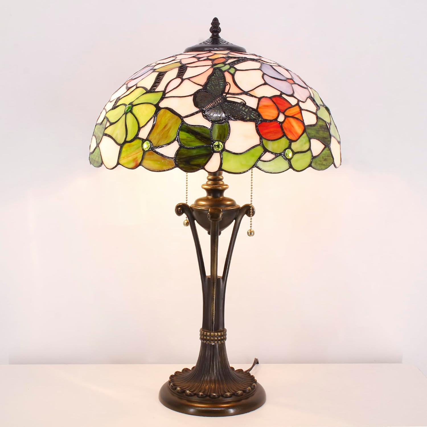 Tiffany Table Lamp Butterfly Flower Stained Glass Desk Lamp 16X16X24 Inches Reading Light