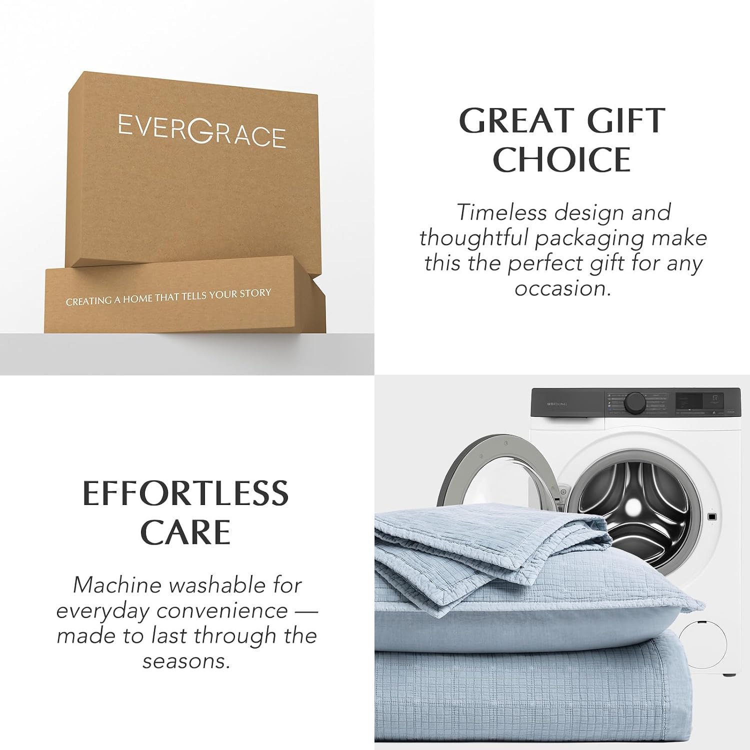 EVERGRACEHOME Stonewashed Cotton Quilt Set Queen Size, Ultra Soft Oversized Bedspread Coverlet Set, Lightweight Crinkle Box Stitch Bedding Sets for All Season, with 2 Matching Shams, Blue Linen