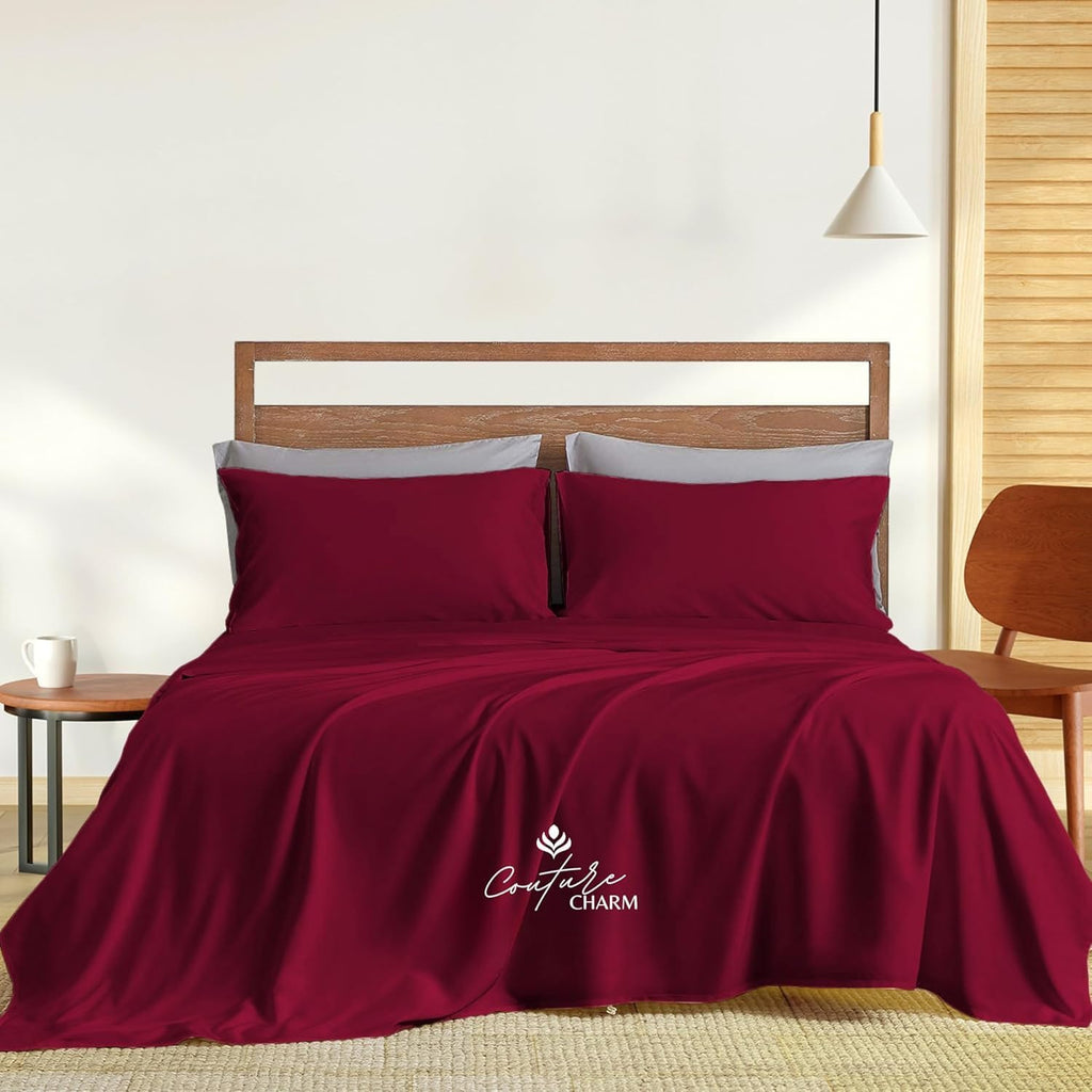 Queen Size 1000 Thread Count 100% Egyptian Cotton Sheet Set, 4-Piece, Sateen Weave, with 10-12' Deep Pocket Snug Fit (Solid, Burgundy)