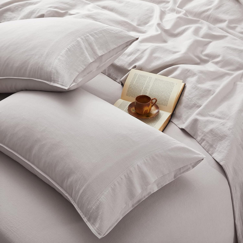 4Pcs Organic Linen Sheets Full Size, 100% French Linen from Normandy, Breathable Natural Linen Full Sheet Set with 16 Inch Deep Pocket, 1 Flat Sheet, 1 Fitted Sheet, 2 Pillowcases