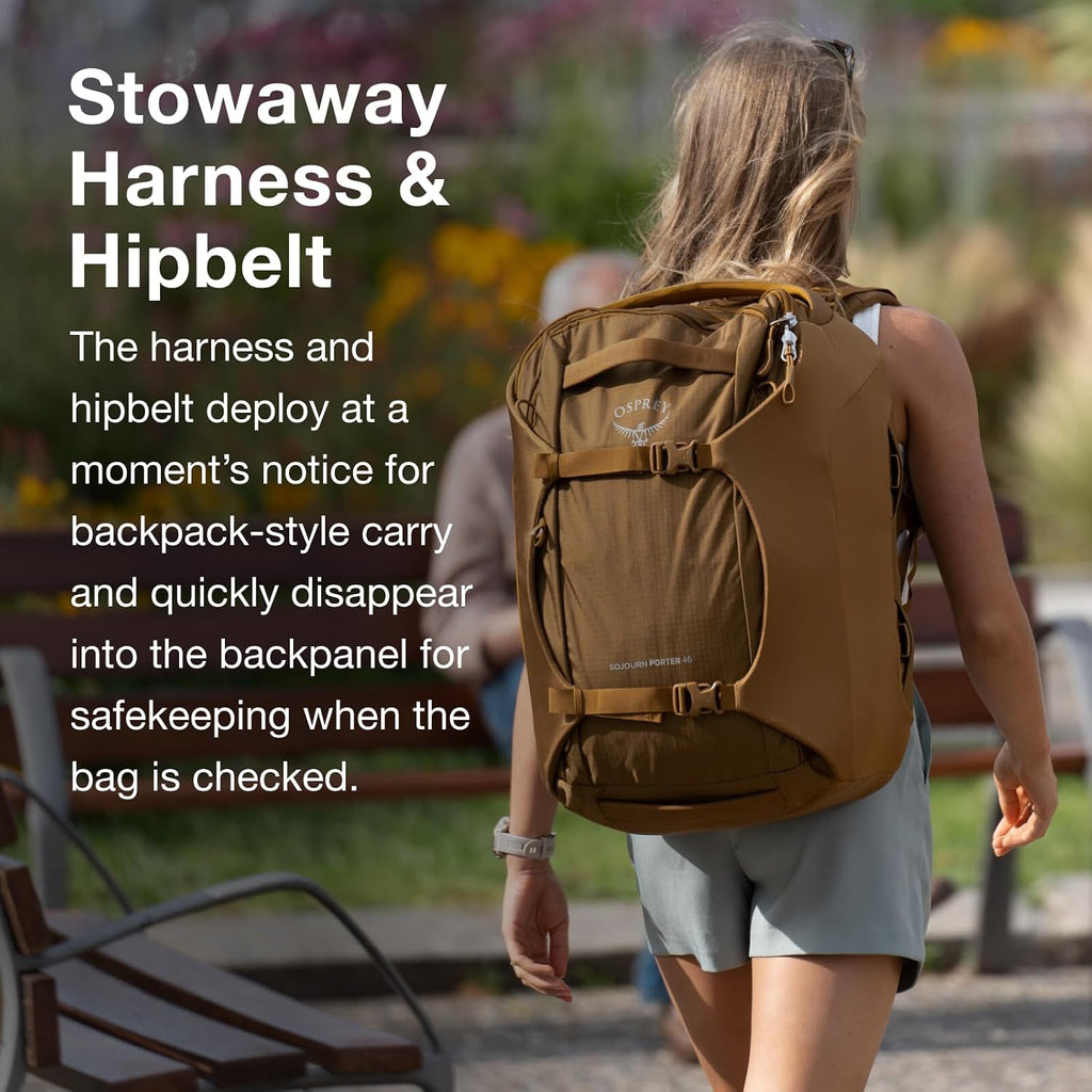 Osprey Sojourn Porter 46L Travel Backpack – Carry-On Compliant Luggage with StraightJacket Compression and Padded Laptop Sleeve – Durable Pack for International or Urban Travel, Brindle Brown