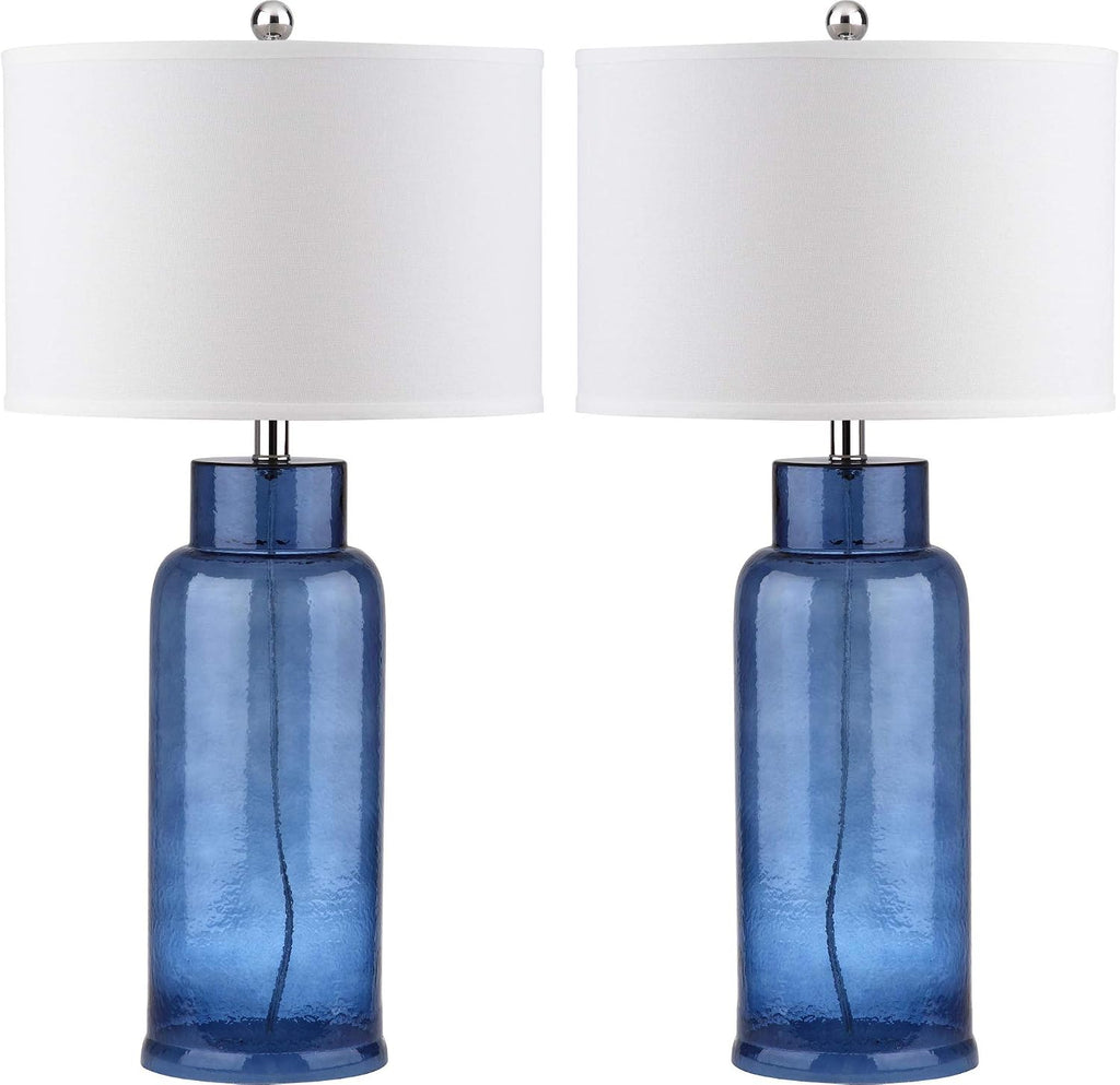 SAFAVIEH Lighting Collection – Set of 2 Glass Bottle Blue 30-Inch Table Lamps, LED Bulbs Included, Coastal Bedroom Living Room Home Office (LIT4157C-SET2)