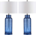 SAFAVIEH Lighting Collection – Set of 2 Glass Bottle Blue 30-Inch Table Lamps, LED Bulbs Included, Coastal Bedroom Living Room Home Office (LIT4157C-SET2)