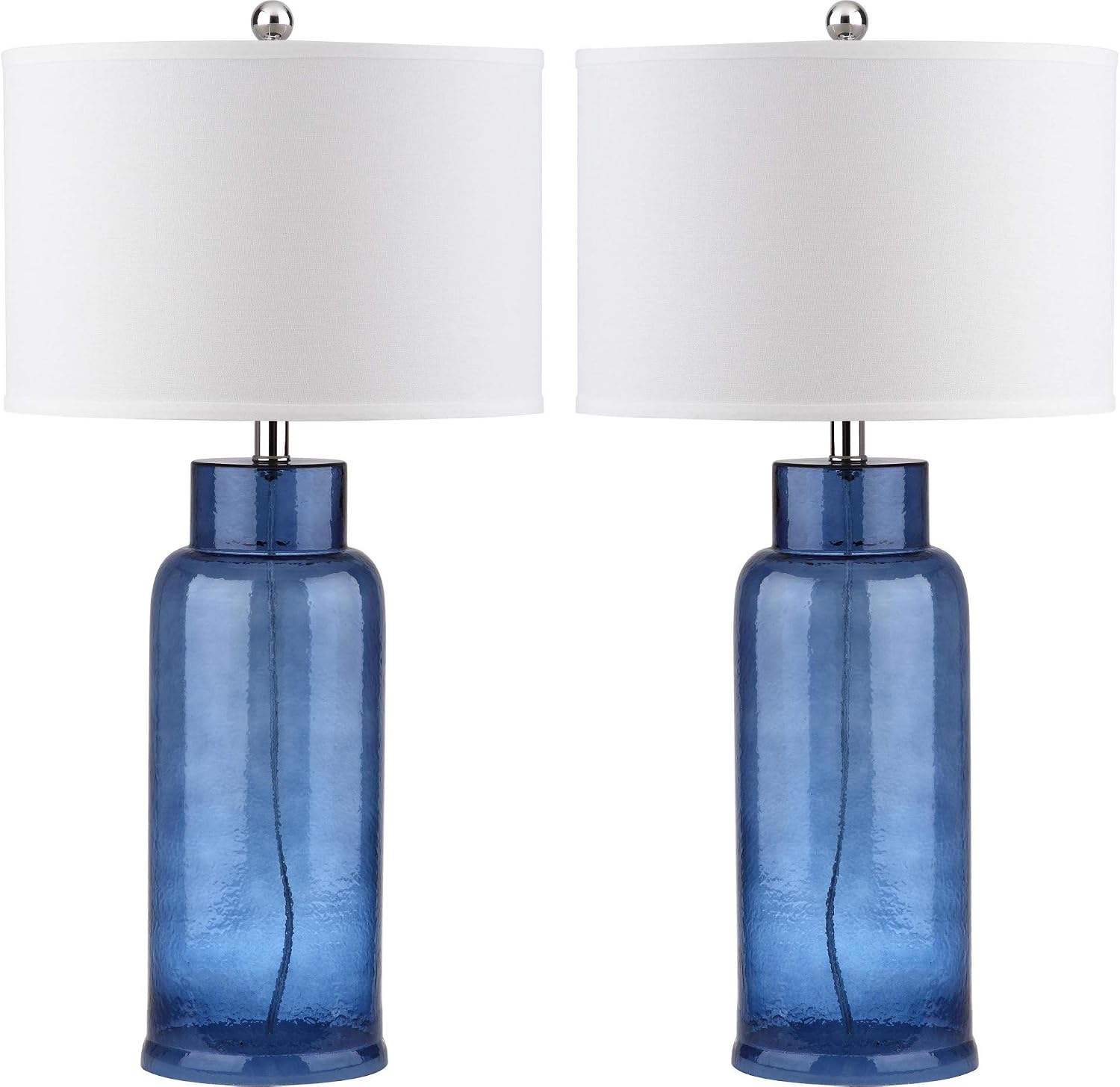 SAFAVIEH Lighting Collection – Set of 2 Glass Bottle Blue 30-Inch Table Lamps, LED Bulbs Included, Coastal Bedroom Living Room Home Office (LIT4157C-SET2)
